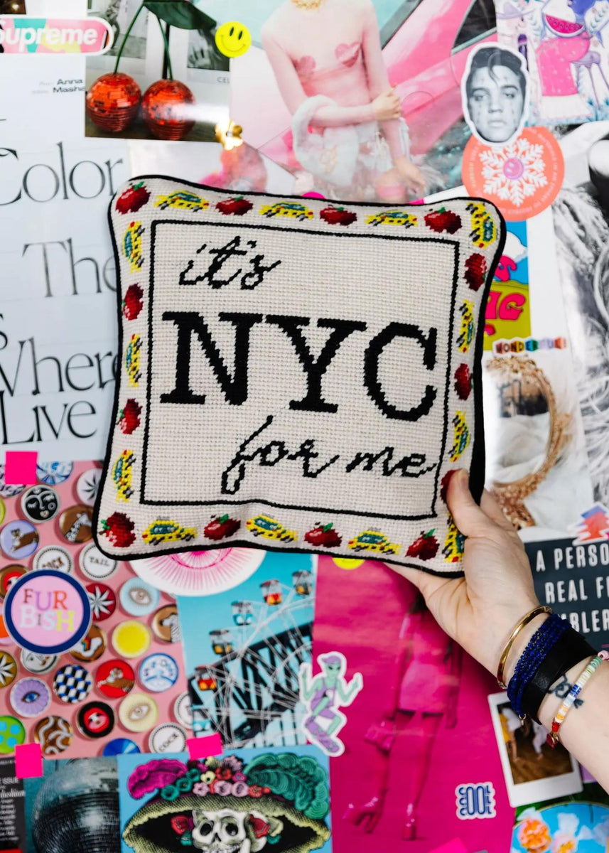 It's NYC for me needlepoint pillow Rue Saint Paul