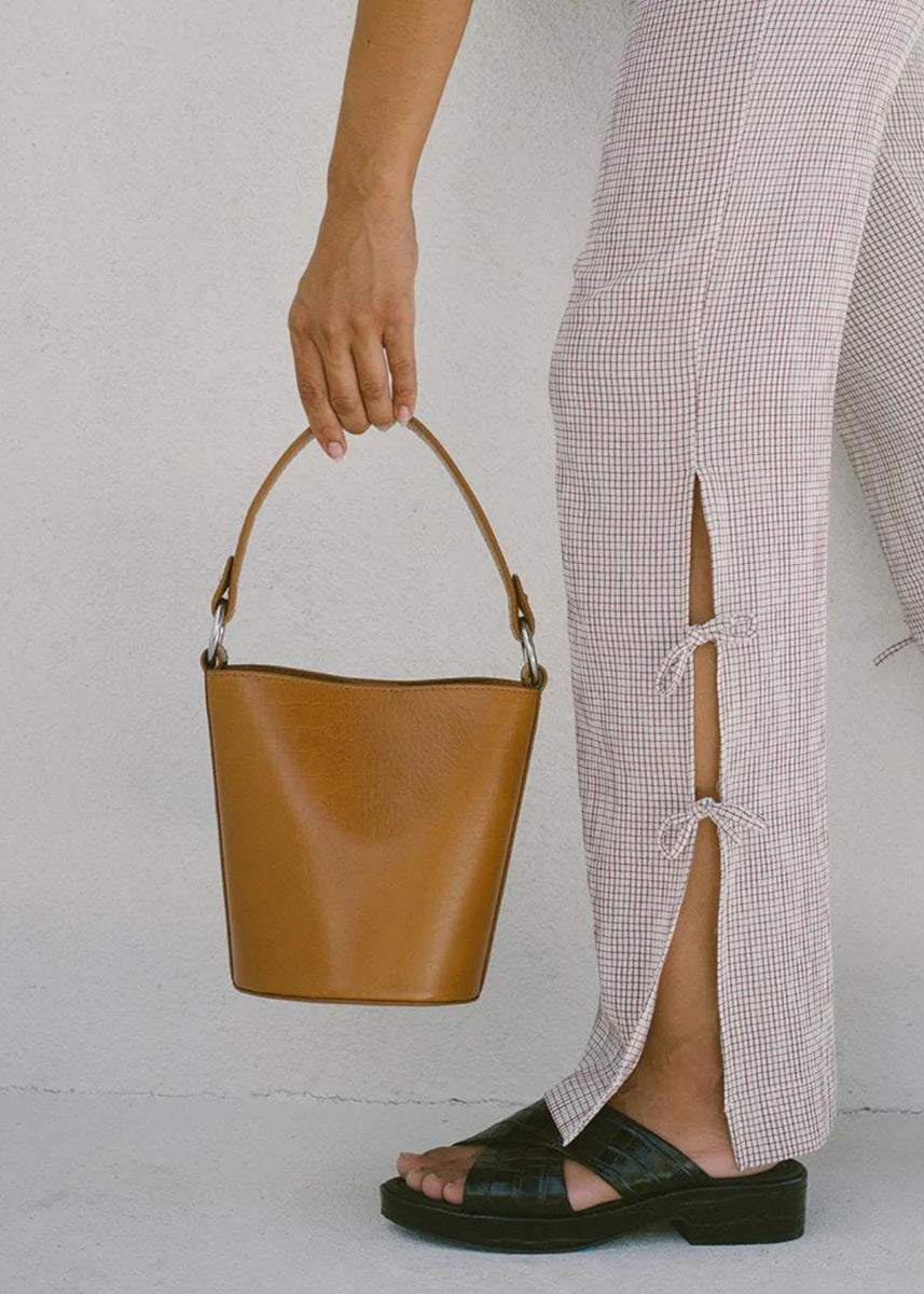 Gate Top Handle Bucket Bag In Brown