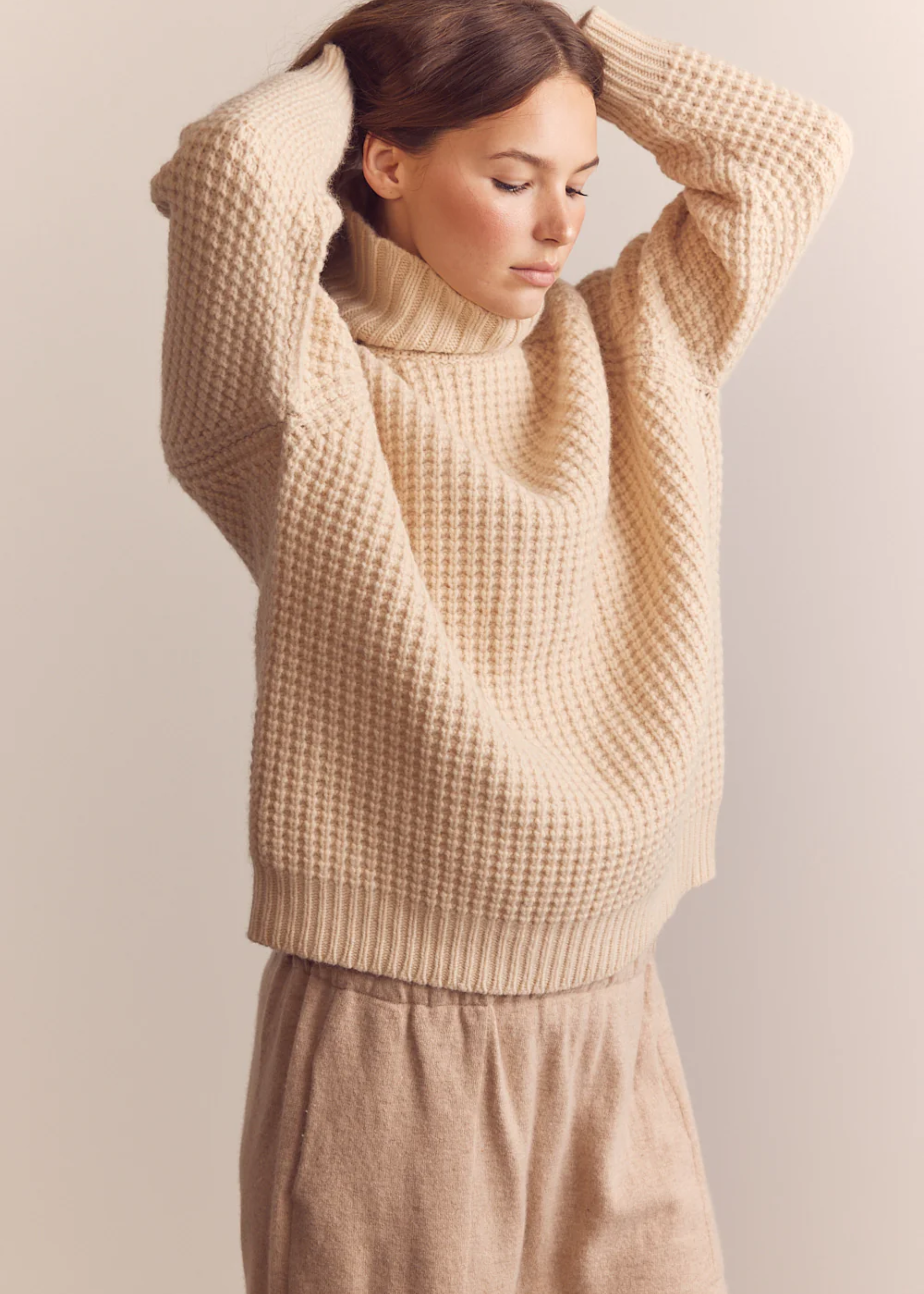 Wool turtleneck waffle sweater