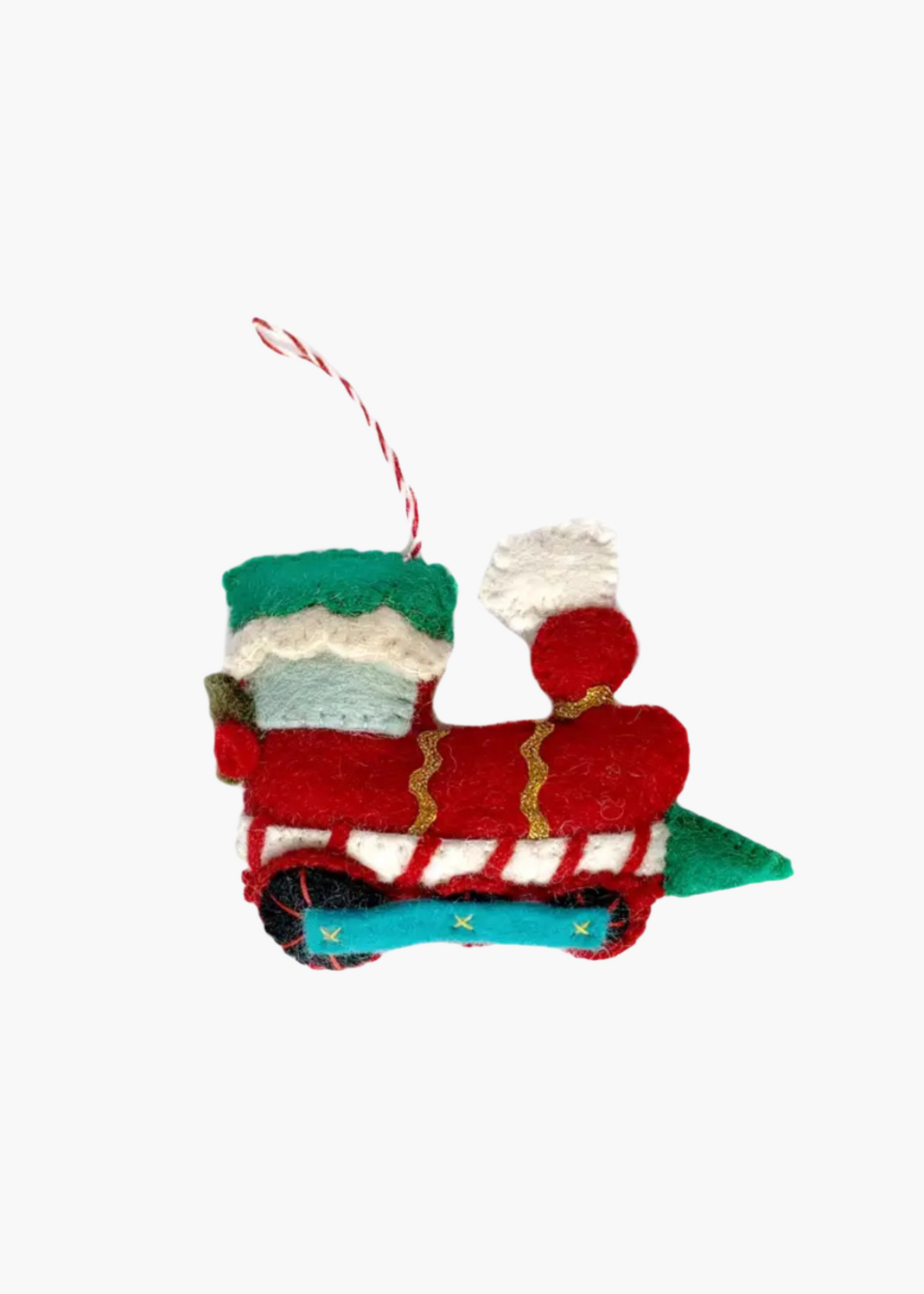 Red steam train felt wool ornament