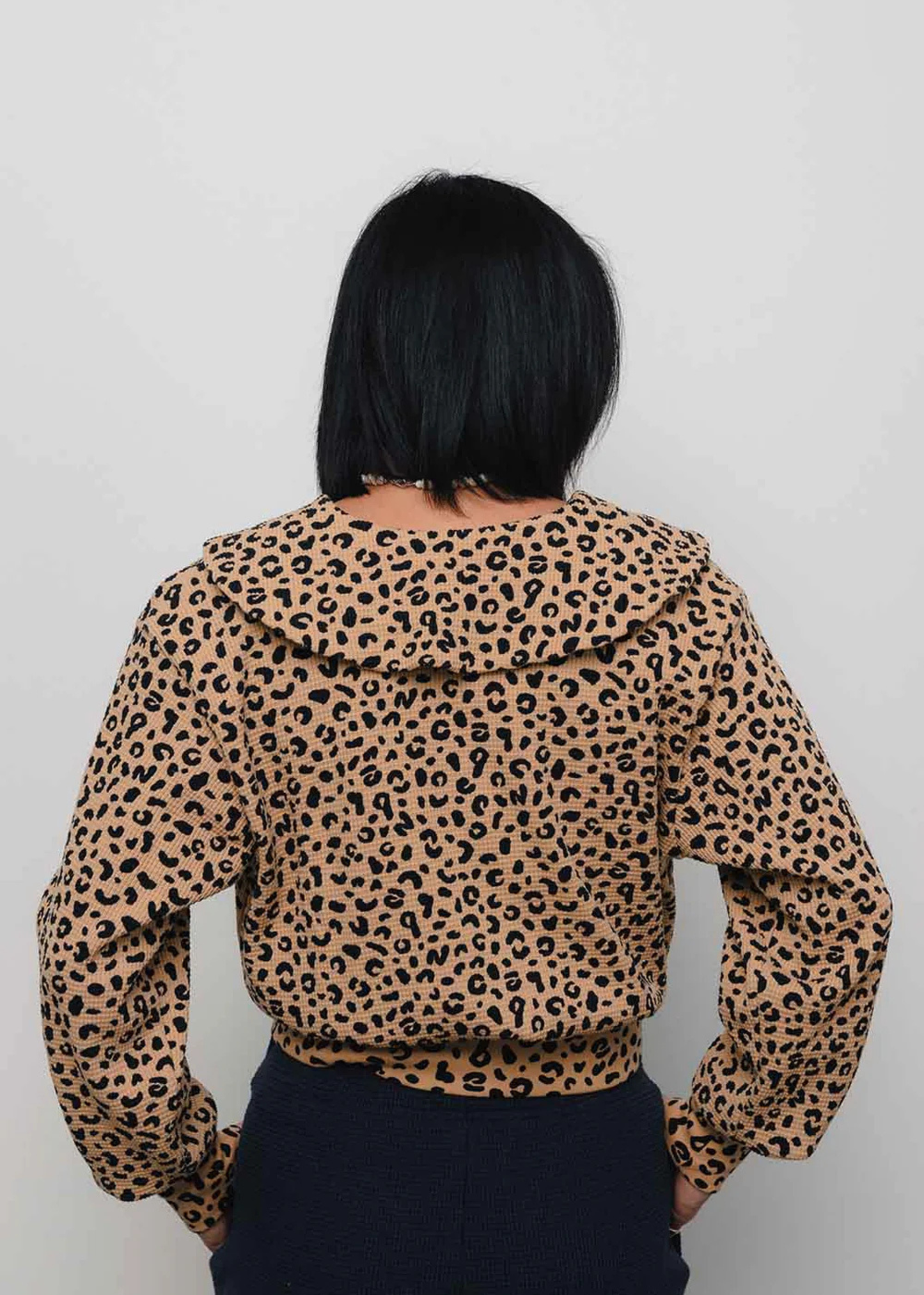 Waffle sailor cardigan, leopard