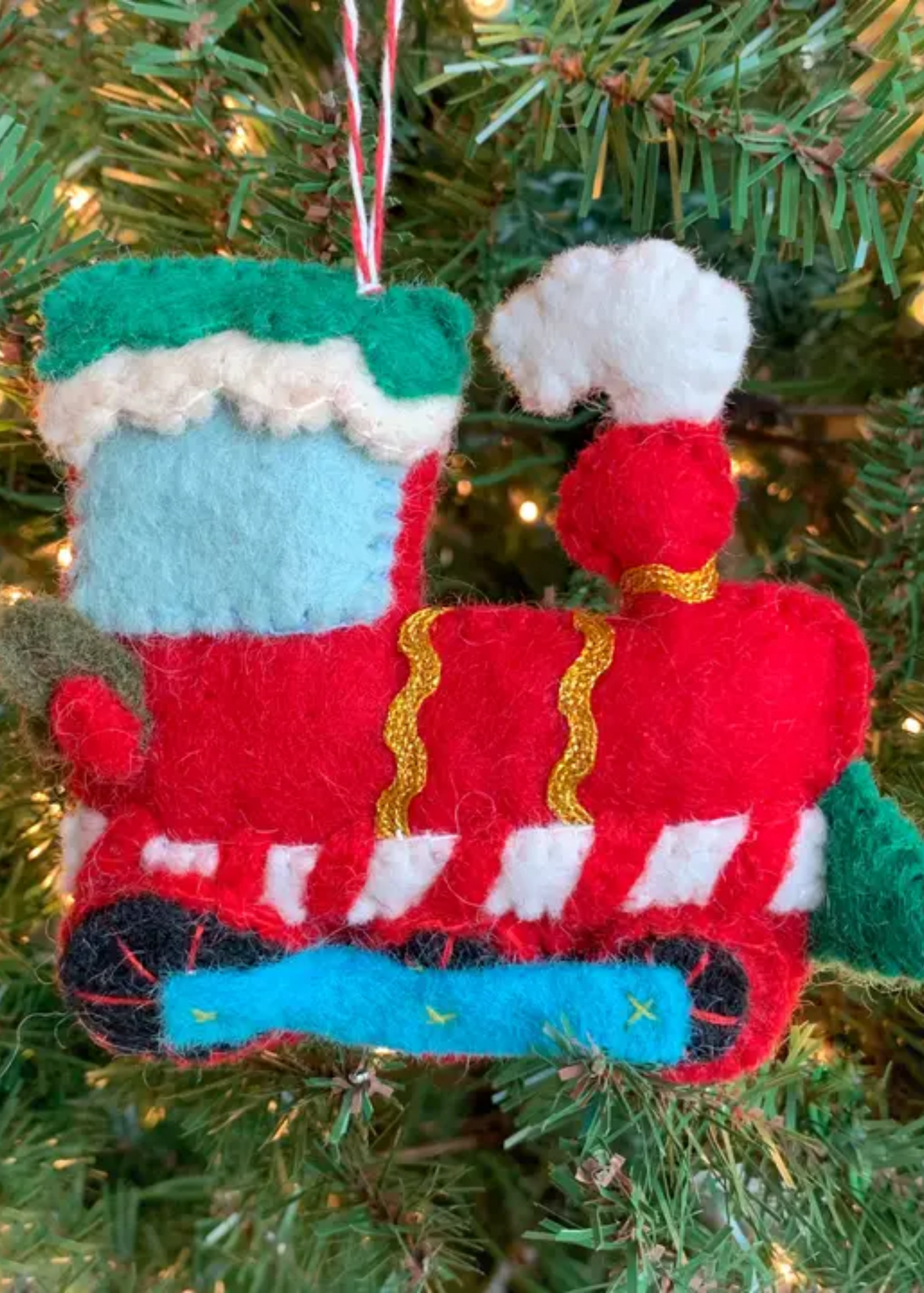 Red steam train felt wool ornament