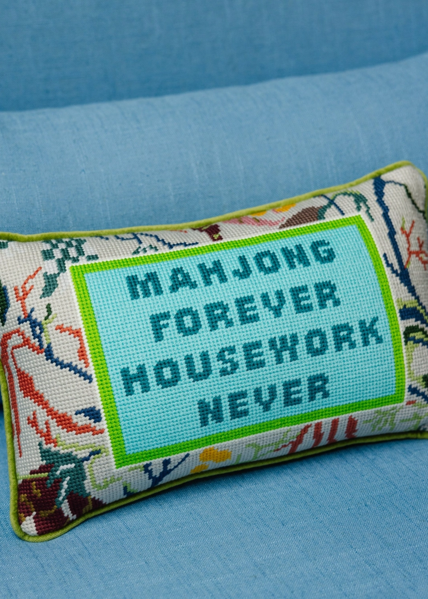 Mahjong needlepoint pillow