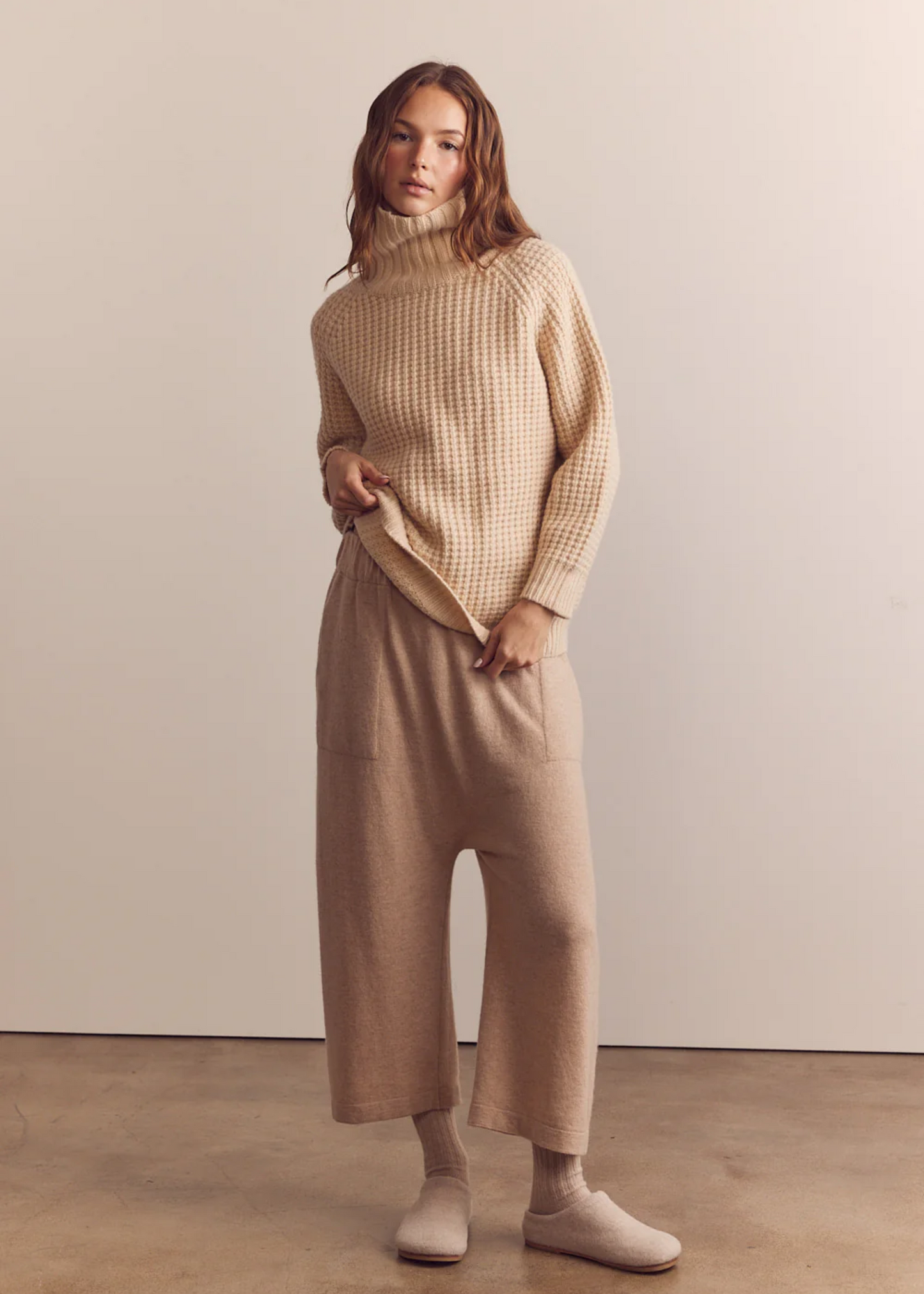 Wool turtleneck waffle sweater