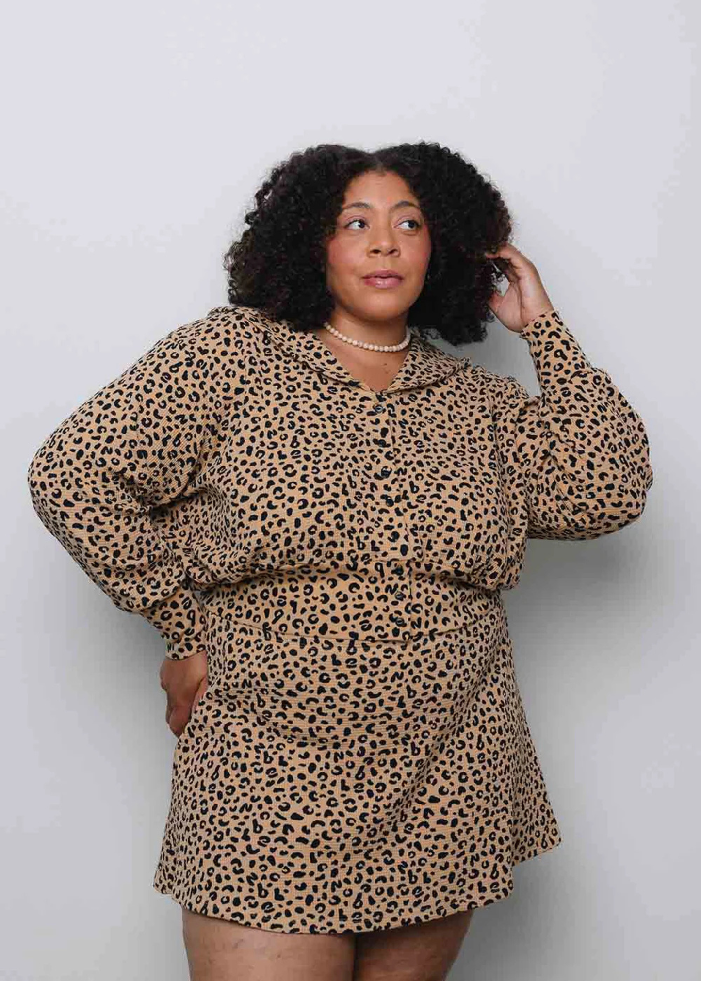 Waffle sailor cardigan, leopard