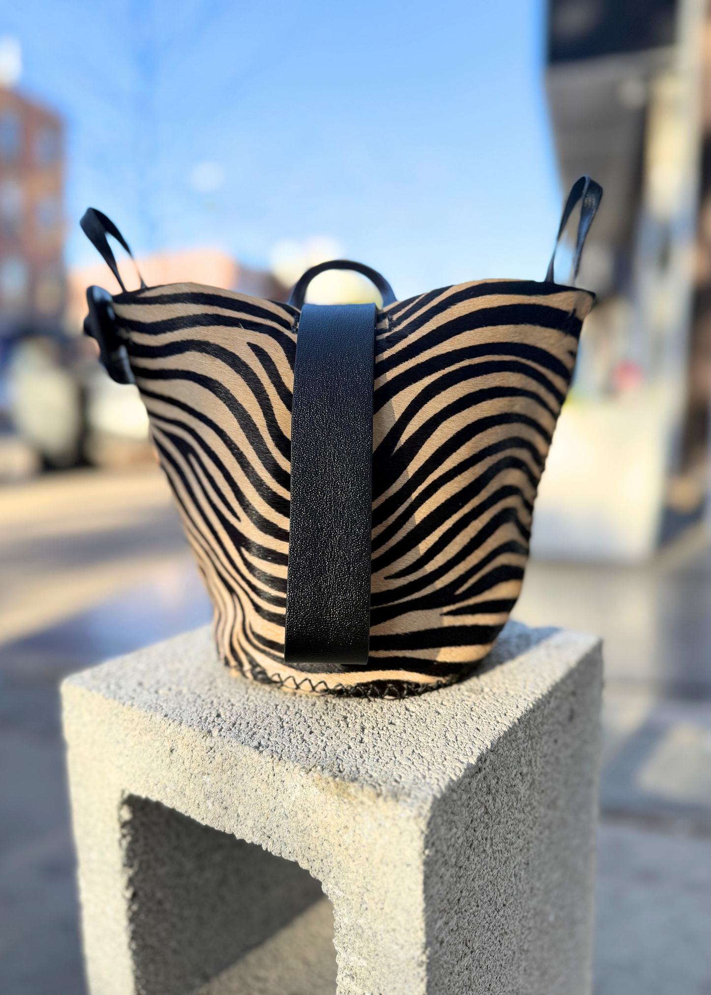 Navigli bag, beige zebra calfskin