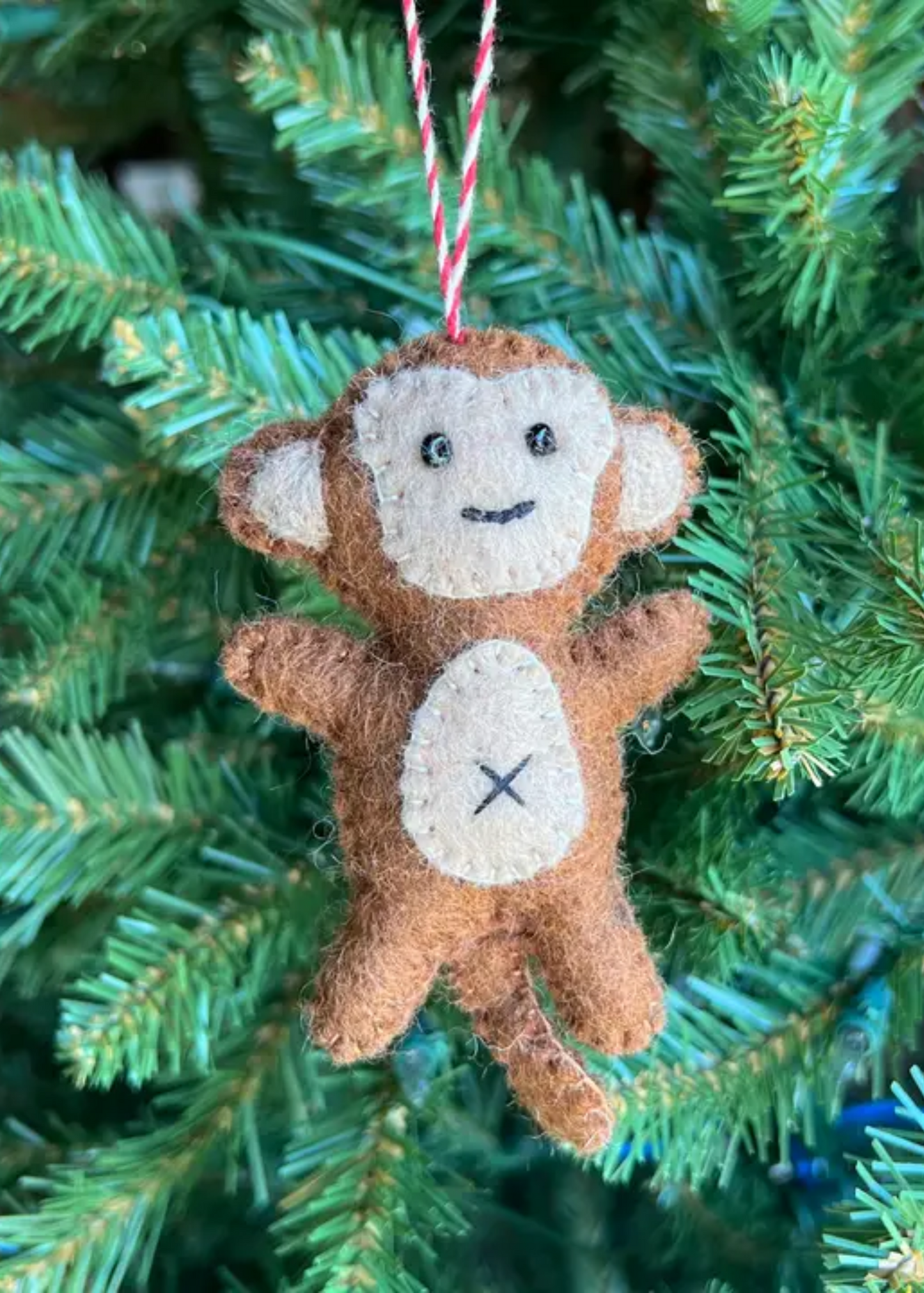 Monkey felt wool ornament