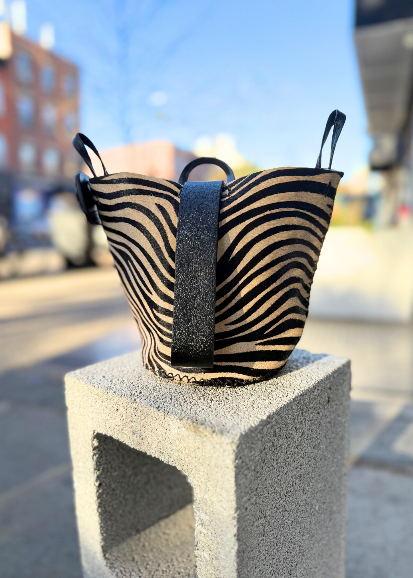 Navigli bag, beige zebra calfskin