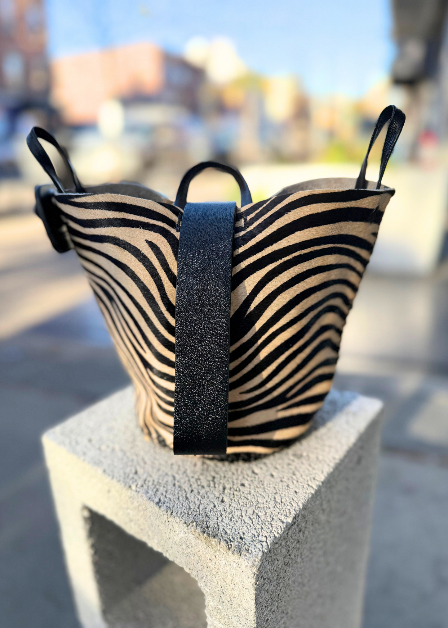 Navigli bag, beige zebra calfskin
