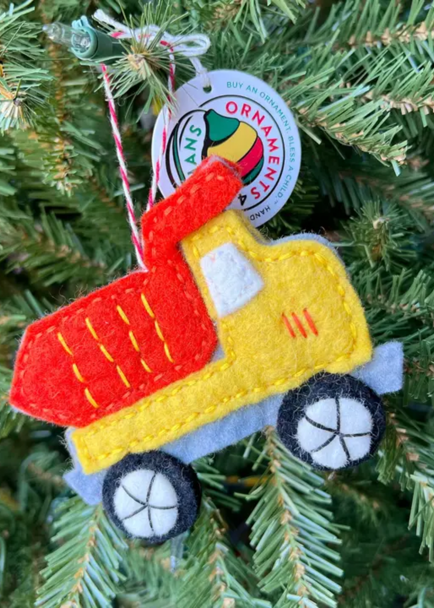 Dump truck felt wool ornament