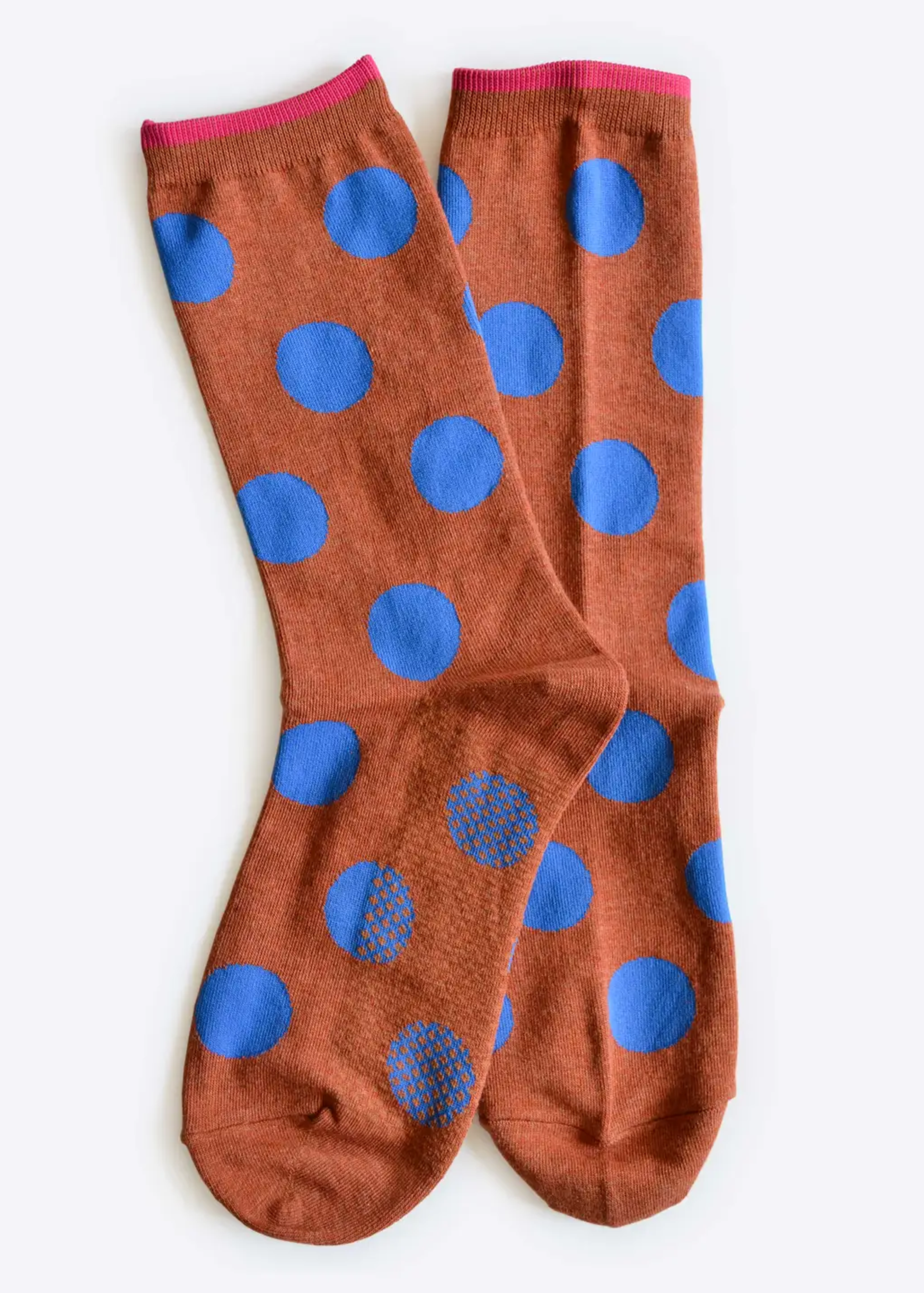Panhandle polka dot crew socks, brown