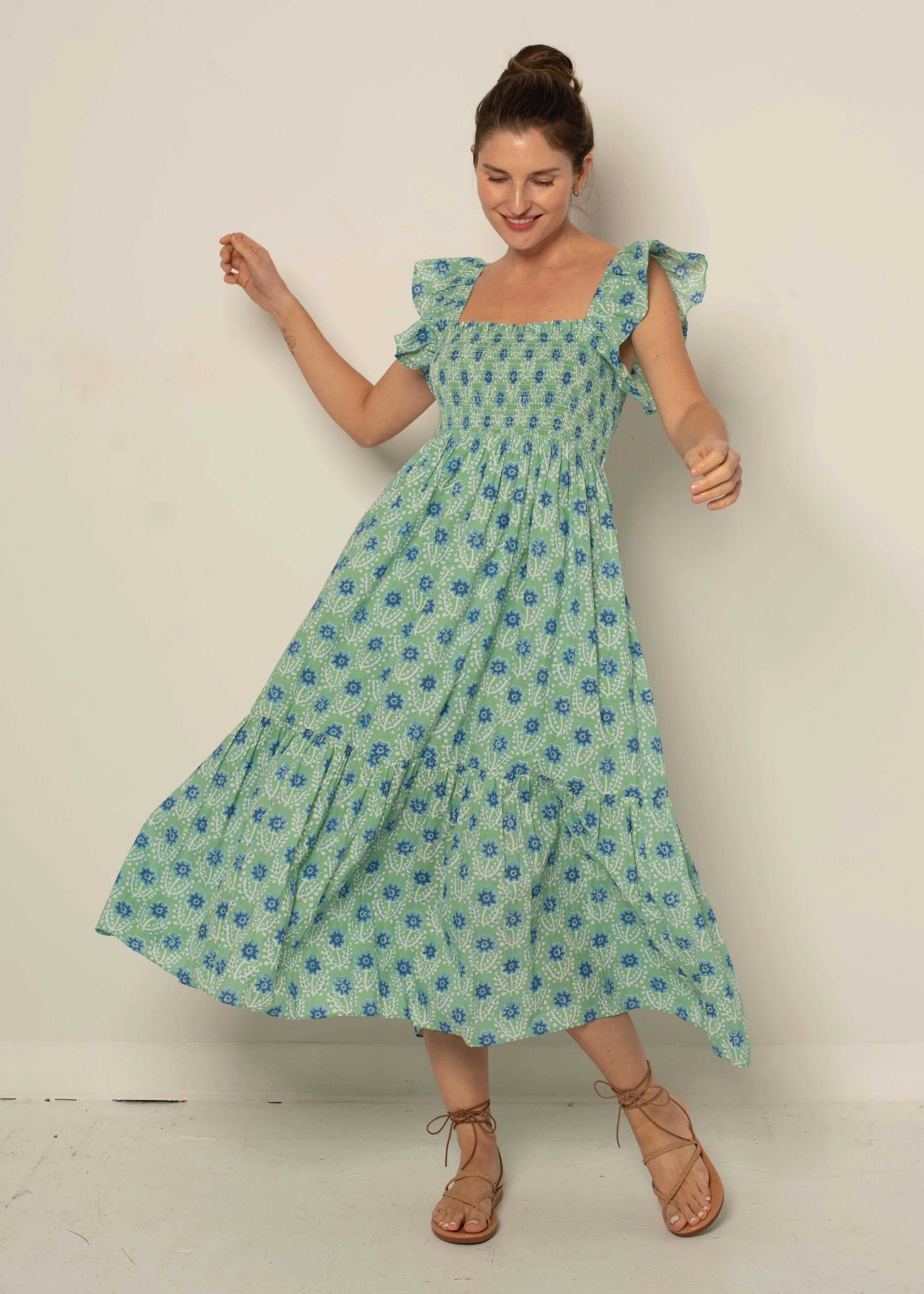 Amelia dress, green & blue