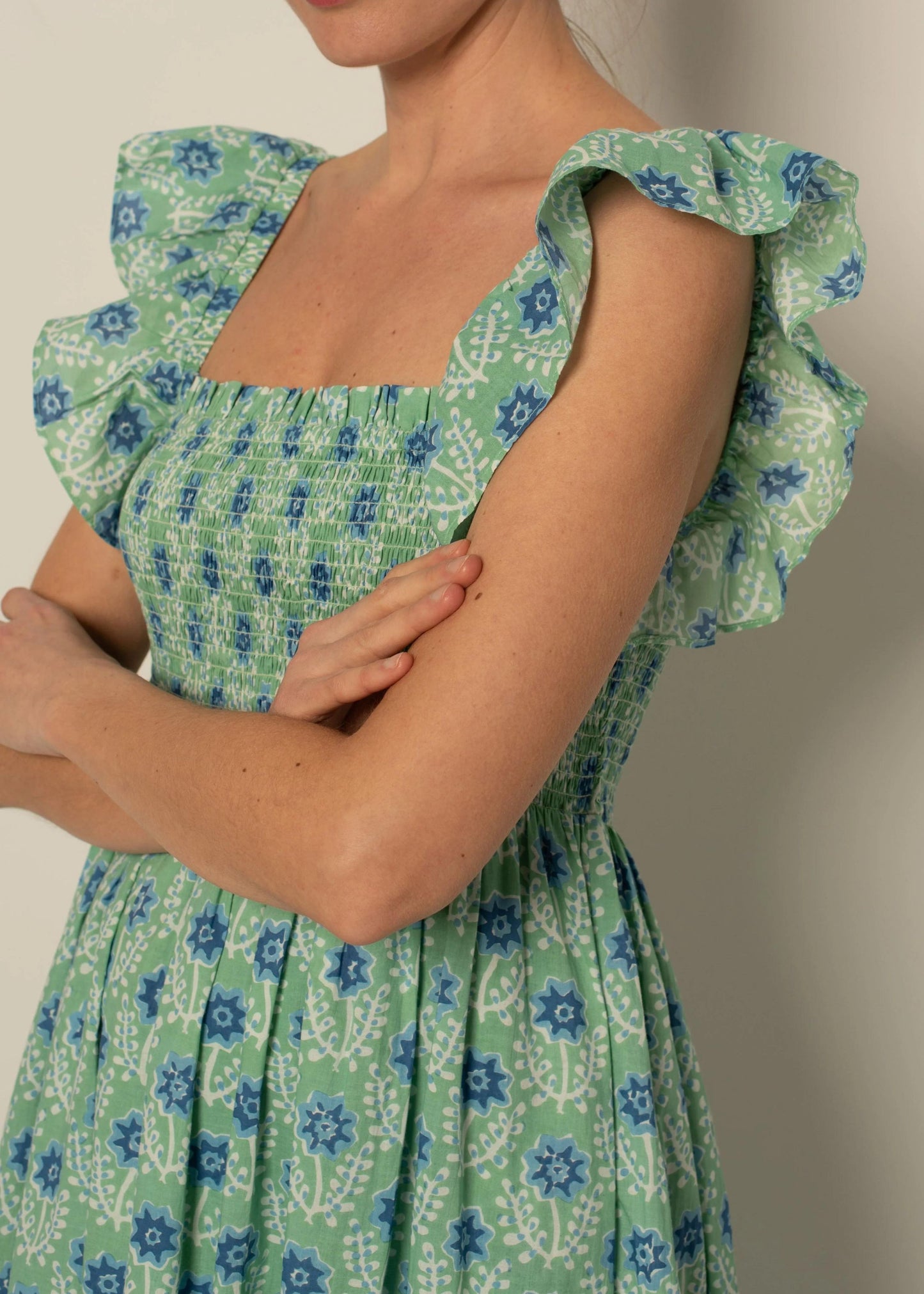 Amelia dress, green & blue
