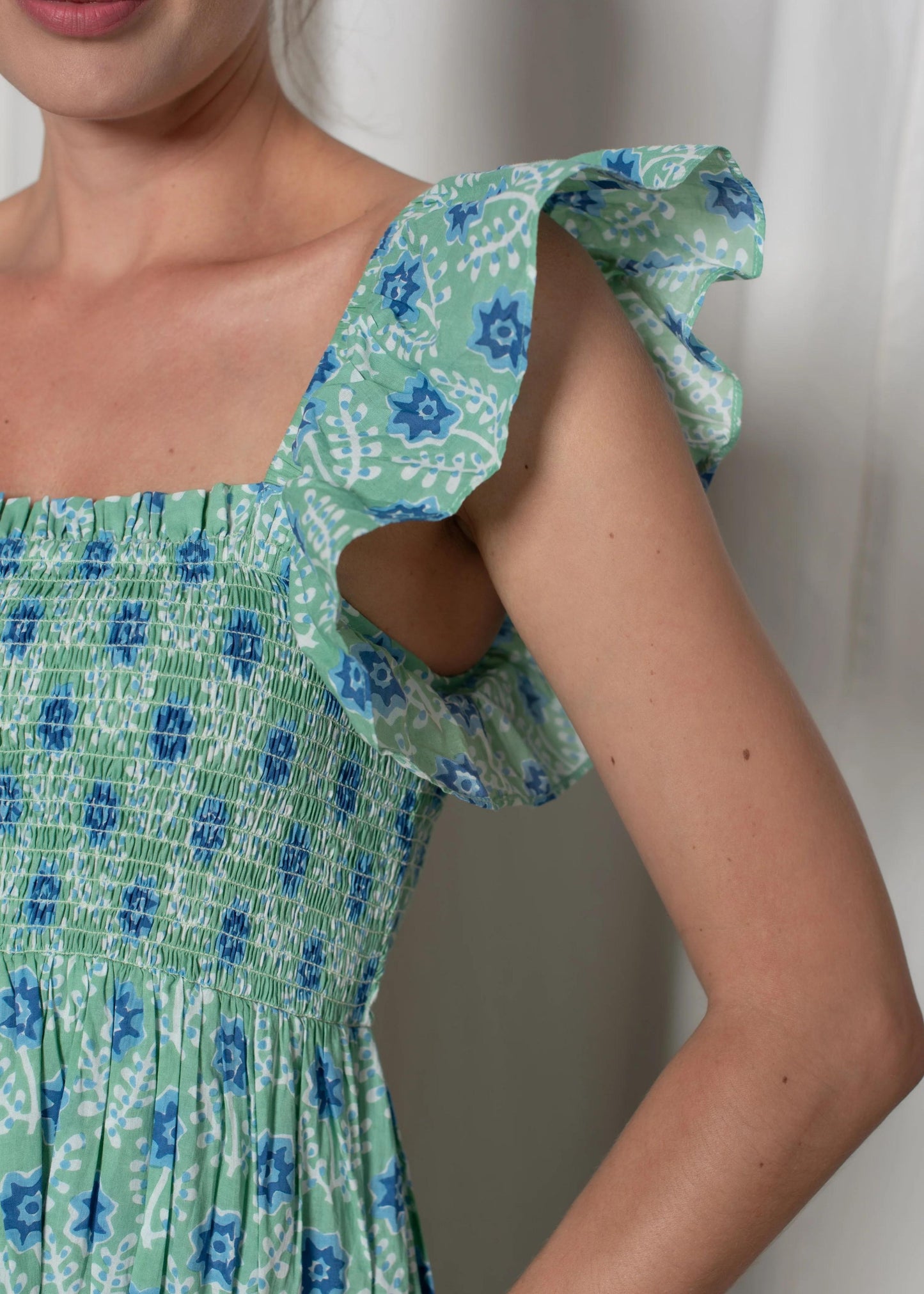 Amelia dress, green & blue