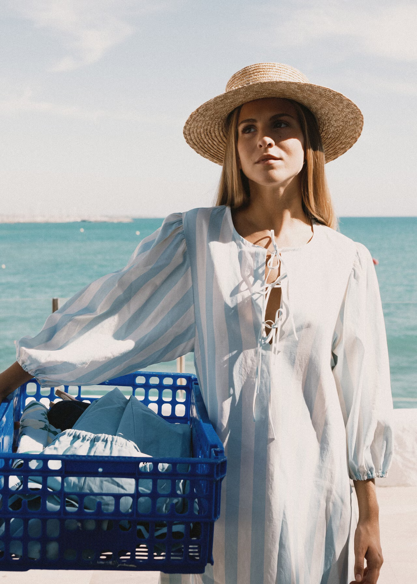 Wide stripes puff sleeves dress