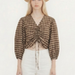 Check v-neck blouse