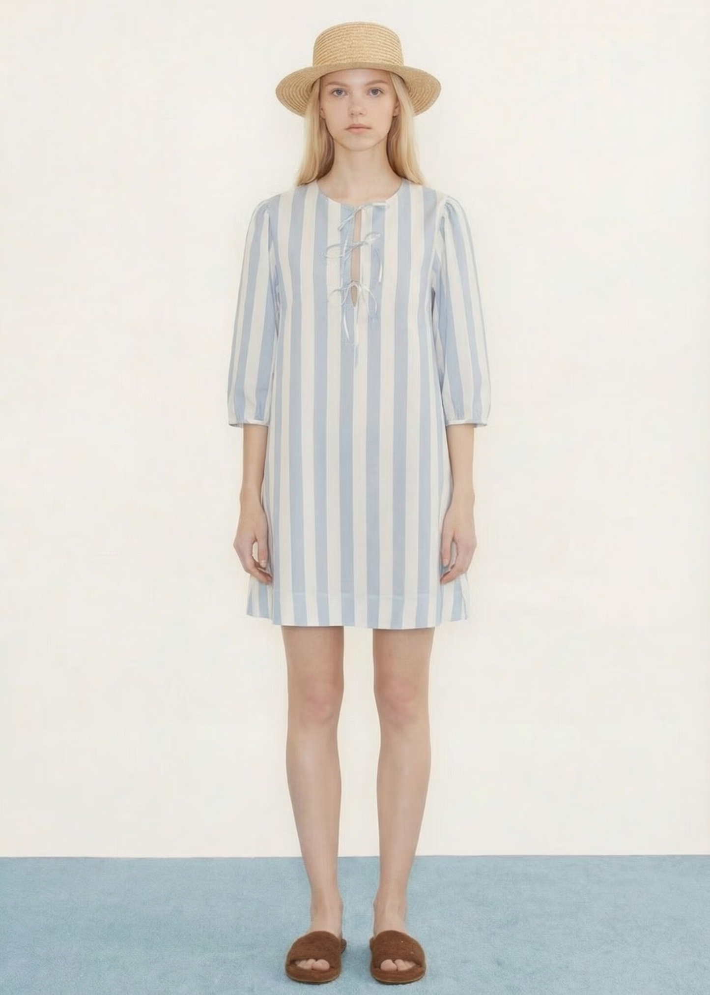 Wide stripes puff sleeves dress
