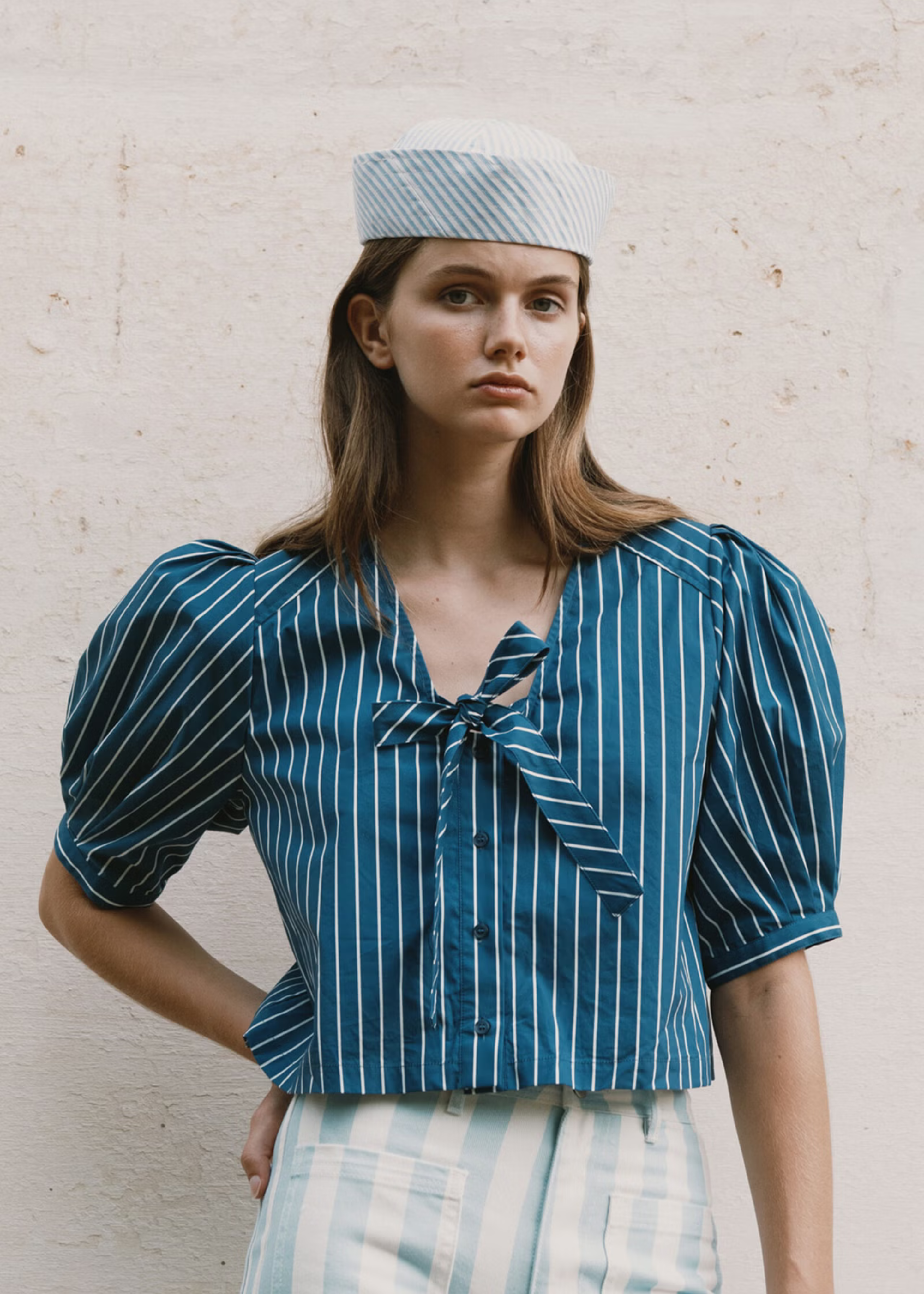 Striped bow blouse