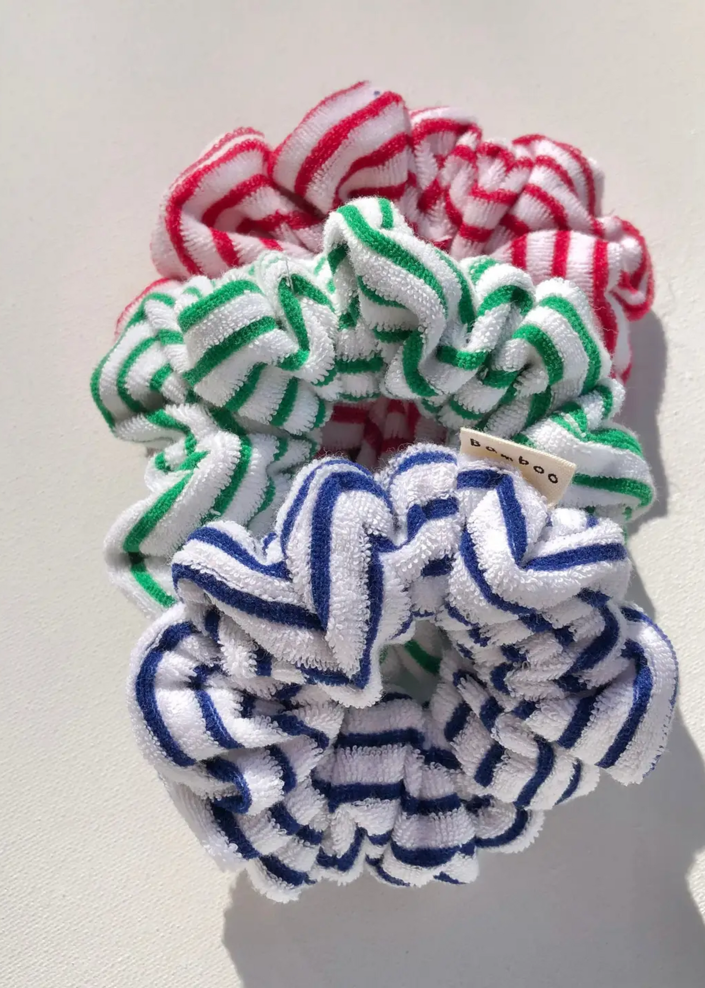 Nova Scotia toweling stripe scrunchy, blue