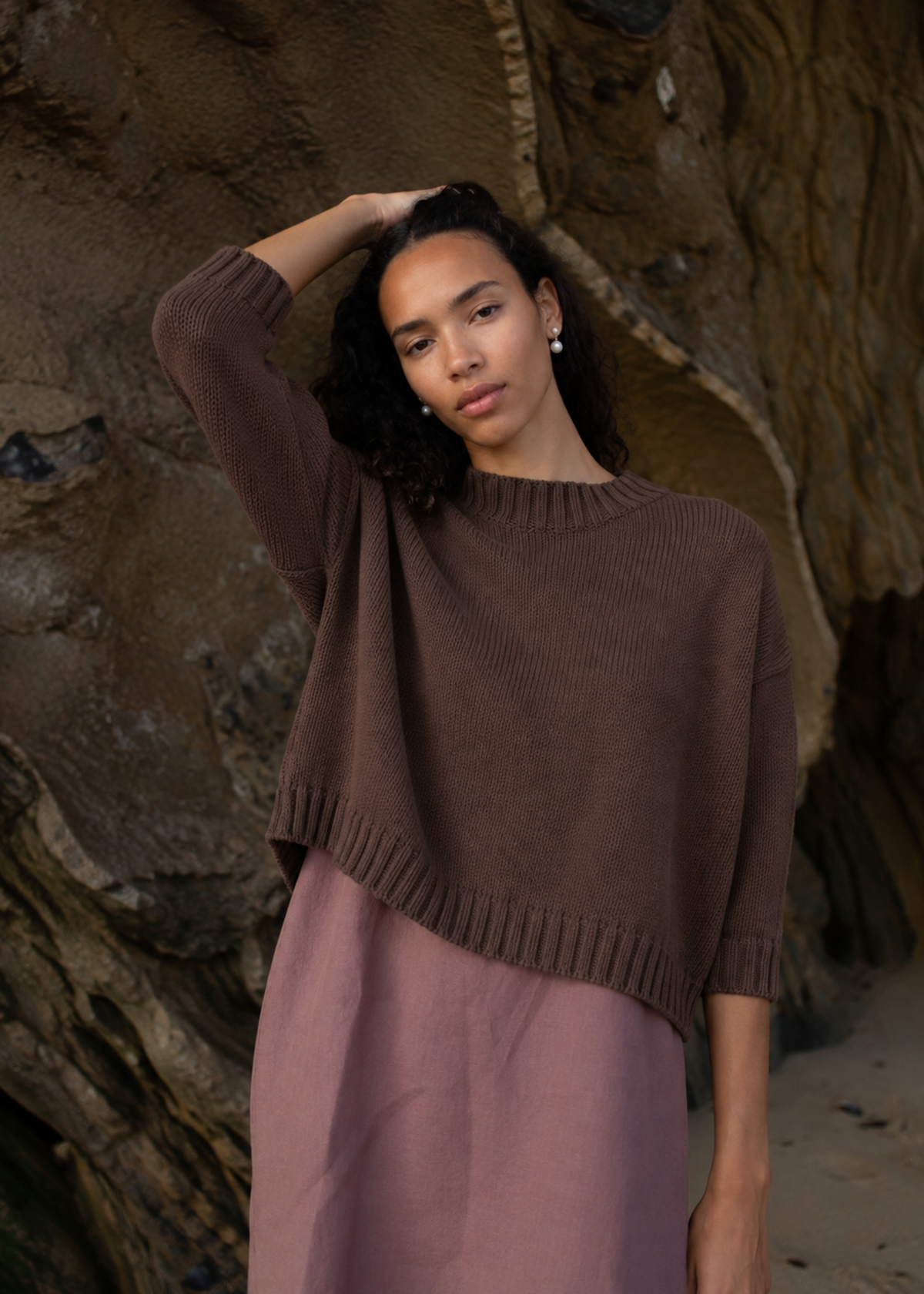 The crop knit, chocolate