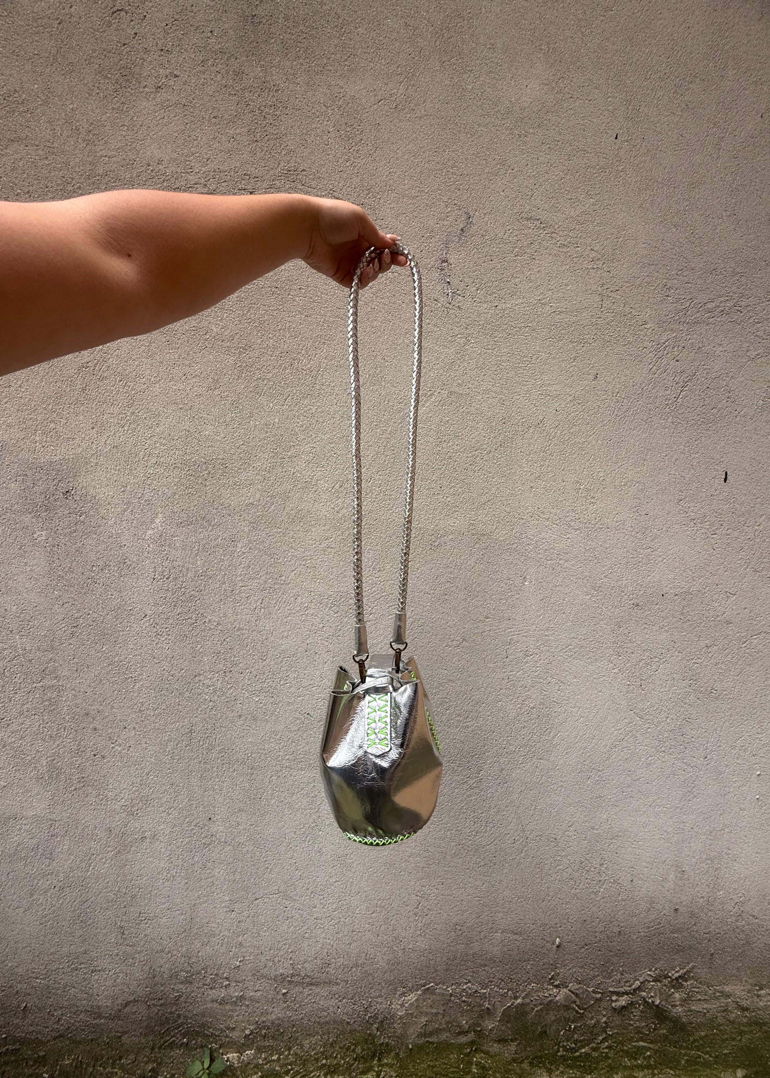 Silver hand-braided leather strap