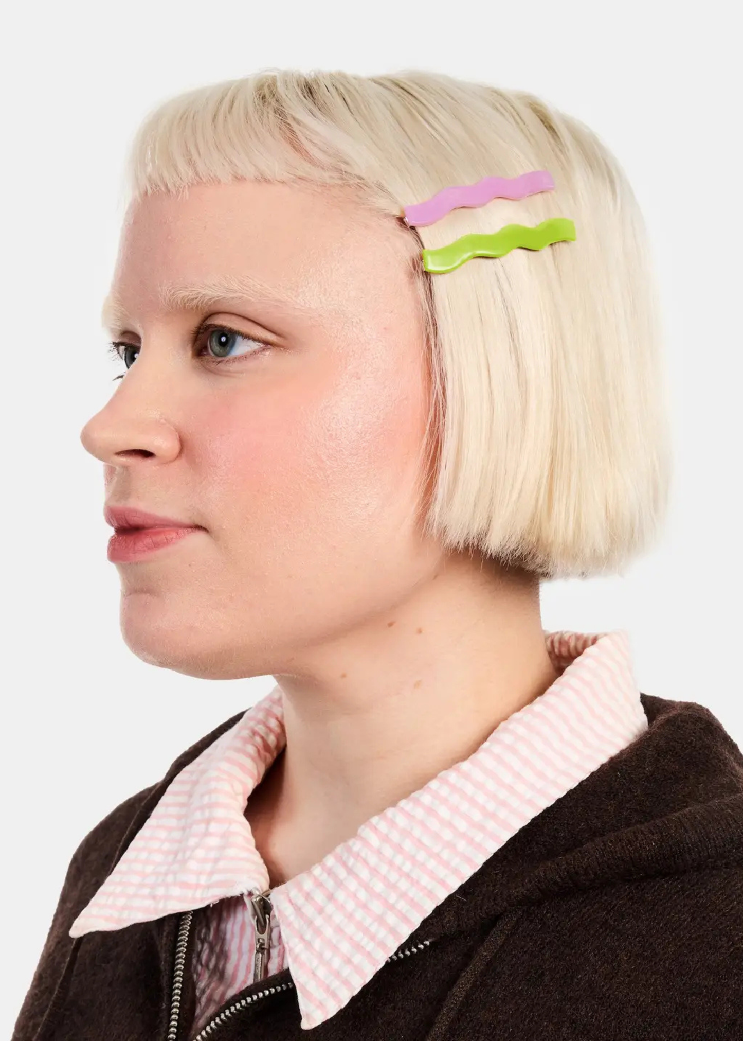 Wavy slide barrettes, lilac + lime