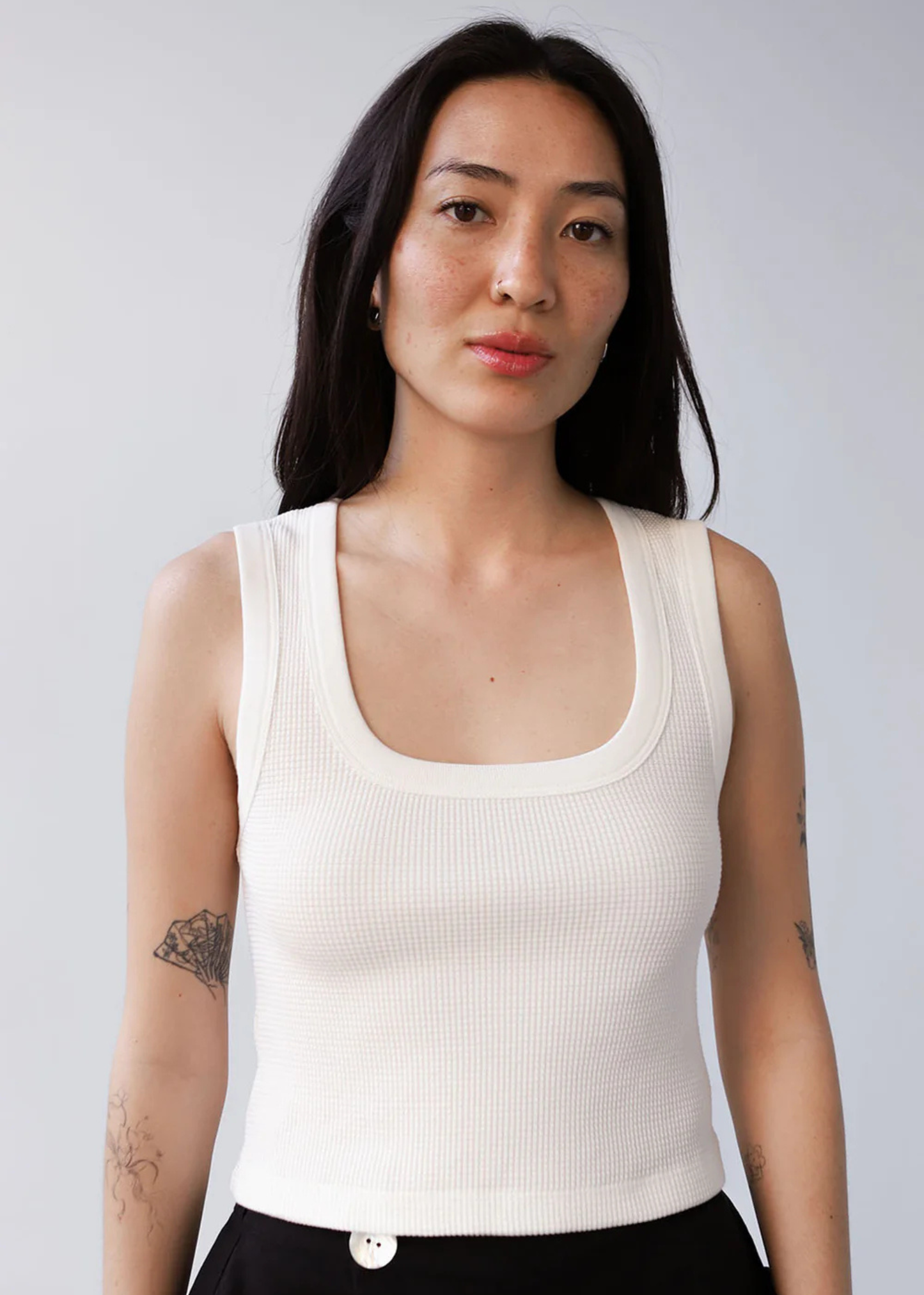 Waffle square crop tank, bone