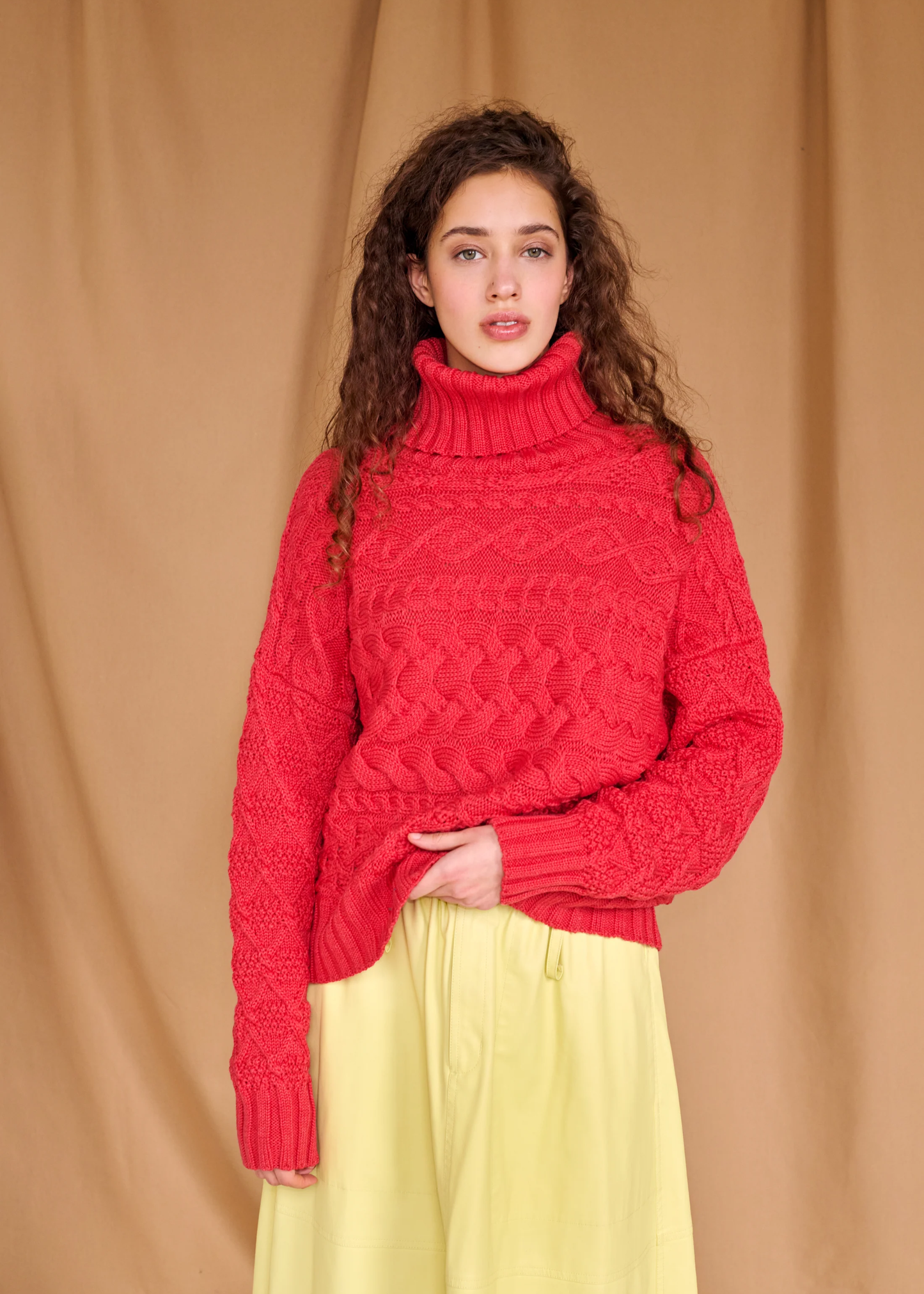 Cable sweater, red