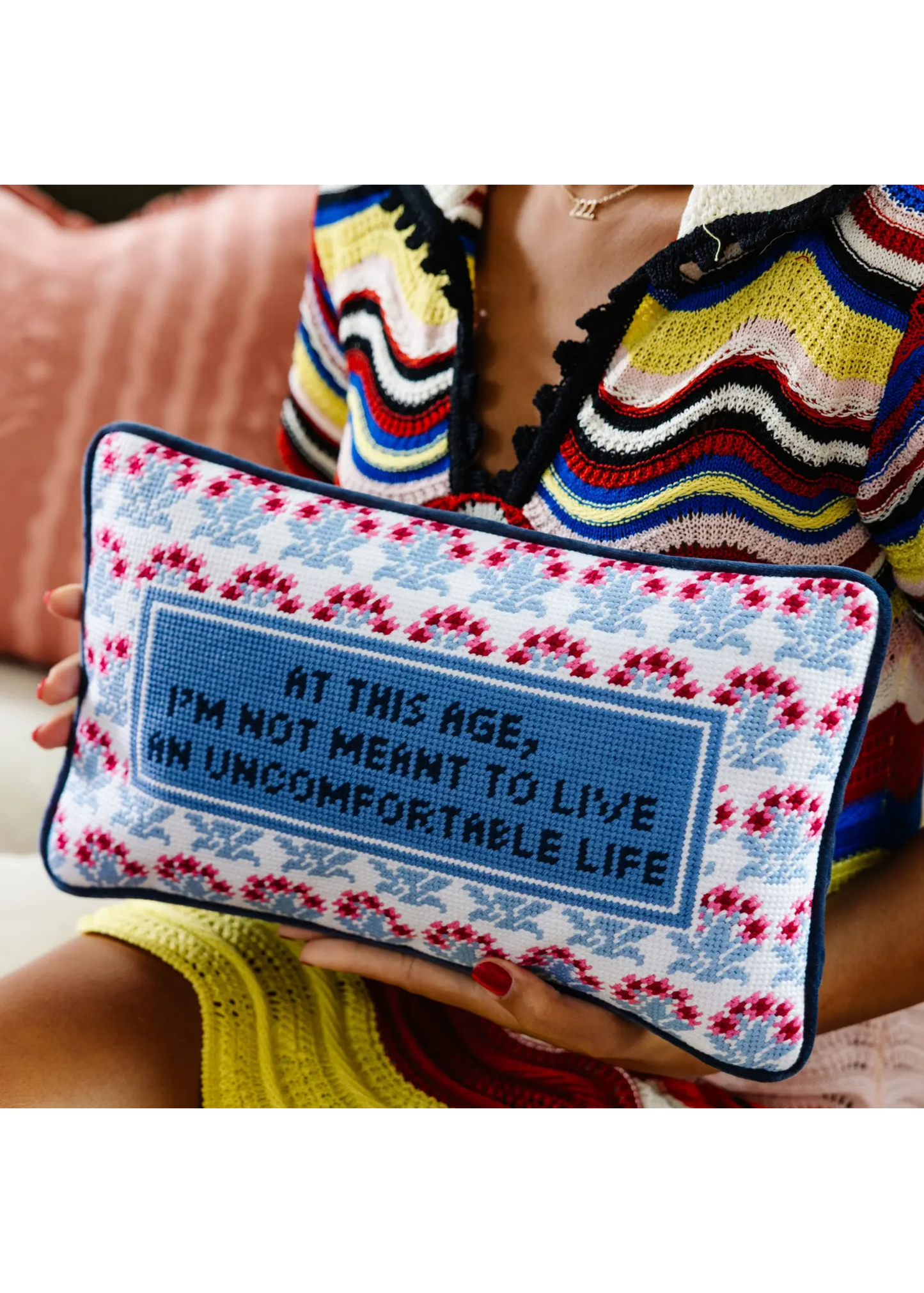 Uncomfortable needlepoint pillow