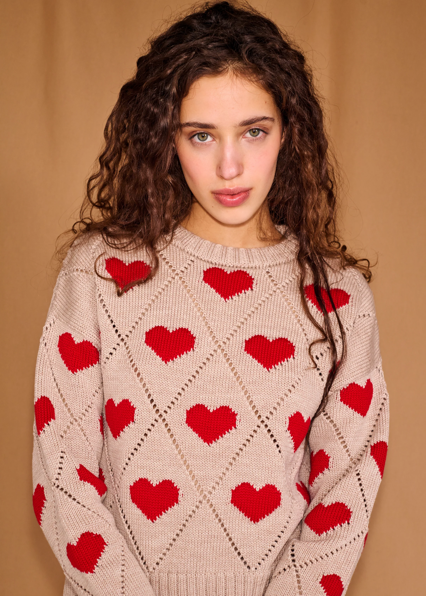 Love sweater, beige/red
