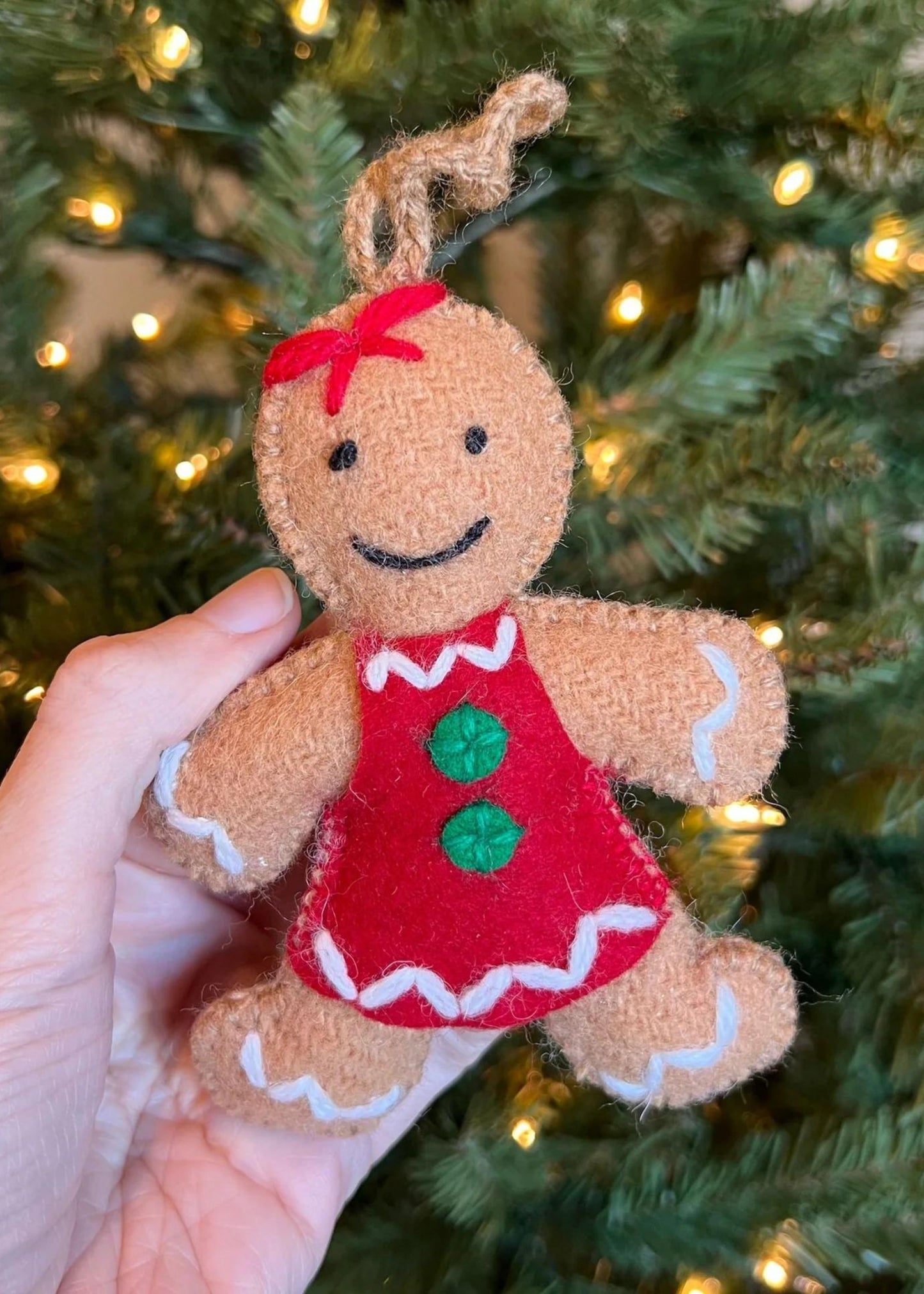 Gingerbread female wool ornament