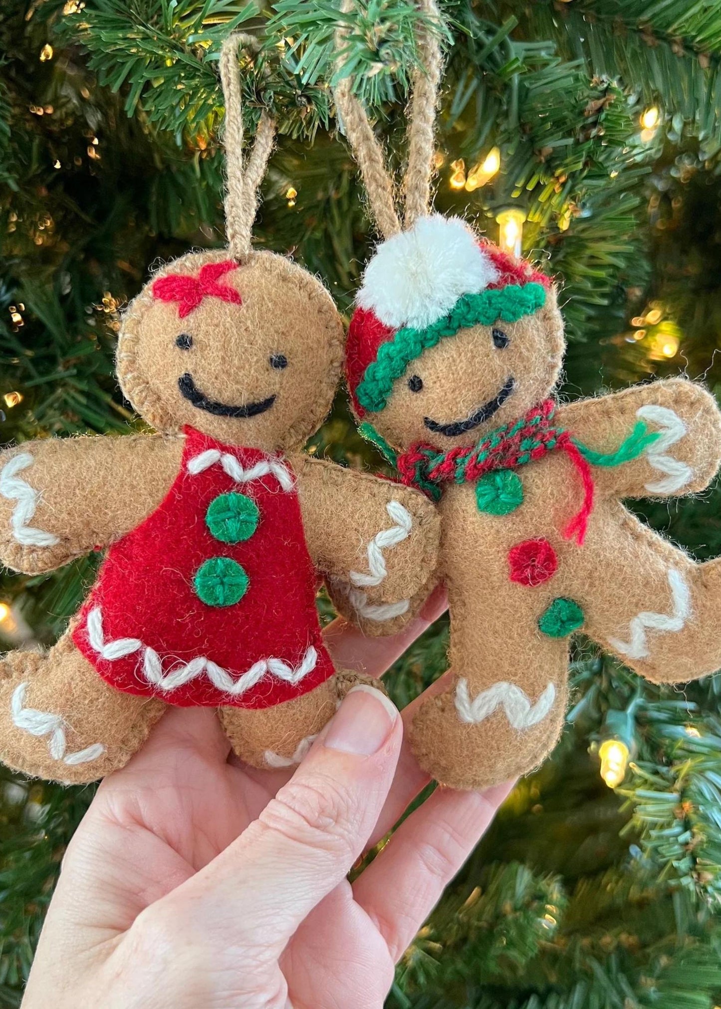 Gingerbread female wool ornament
