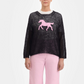 Black sweater, pink pony patch