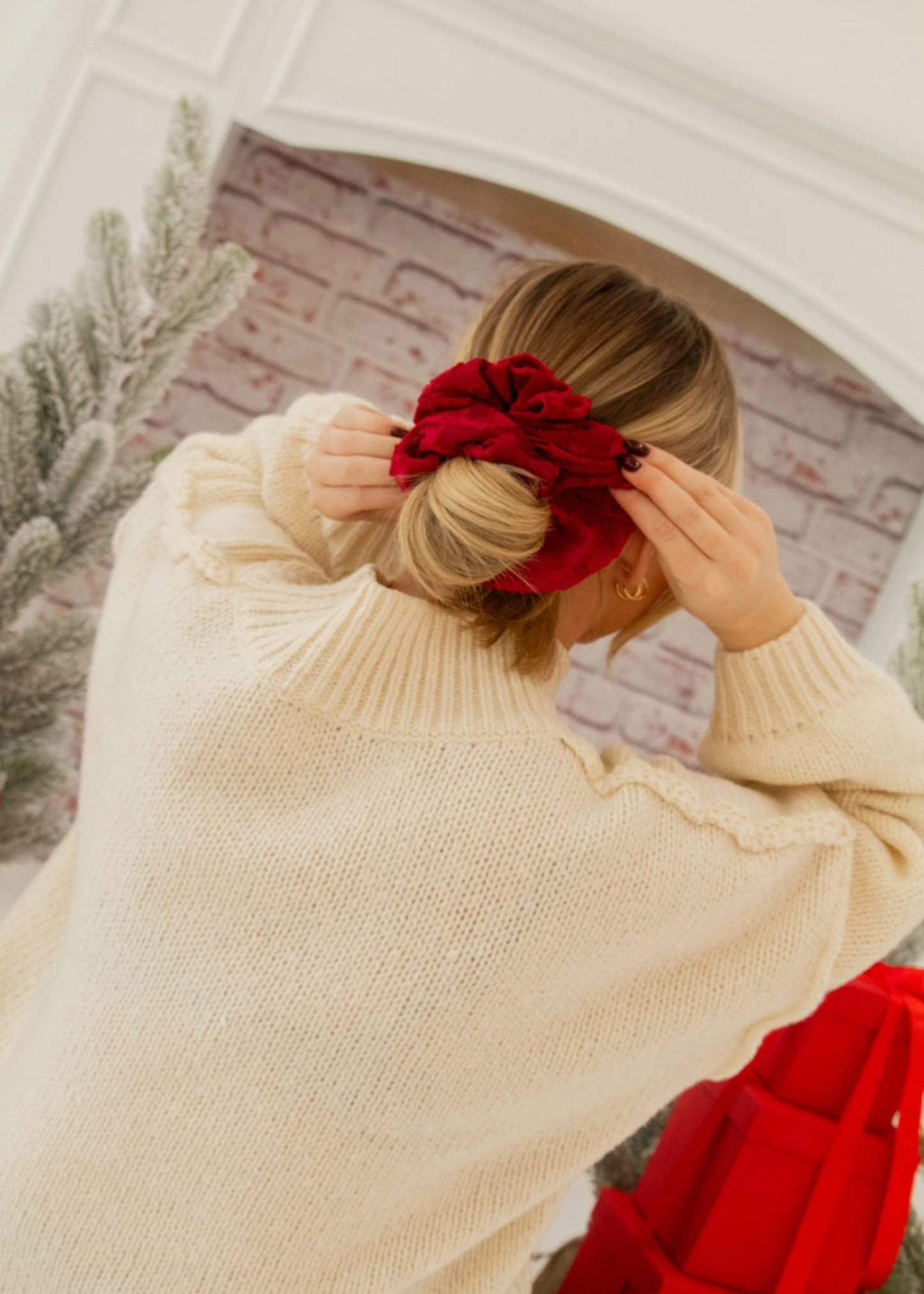 Cranberry textured jumbo scrunchie