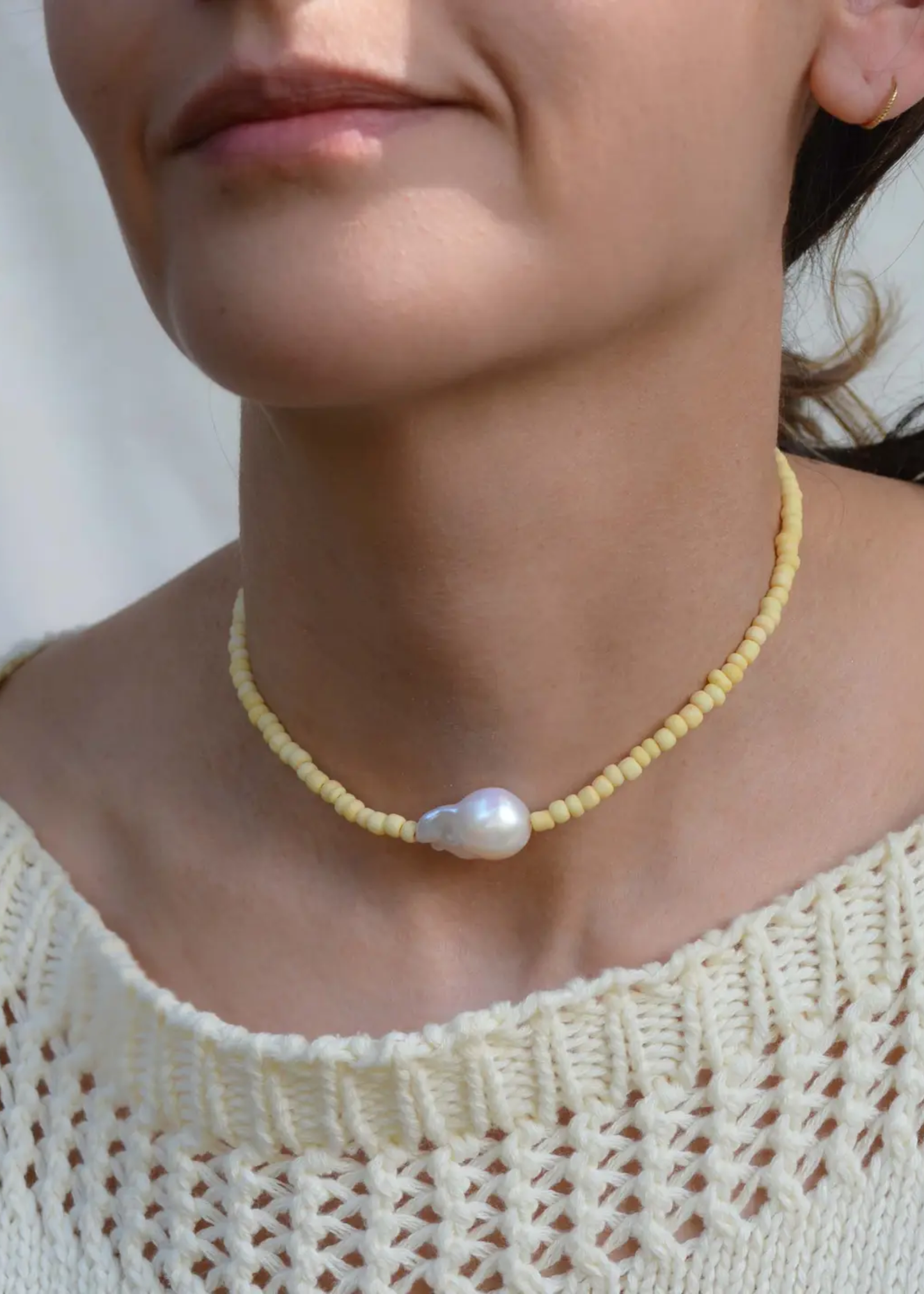 Gemma pearl necklace, butter