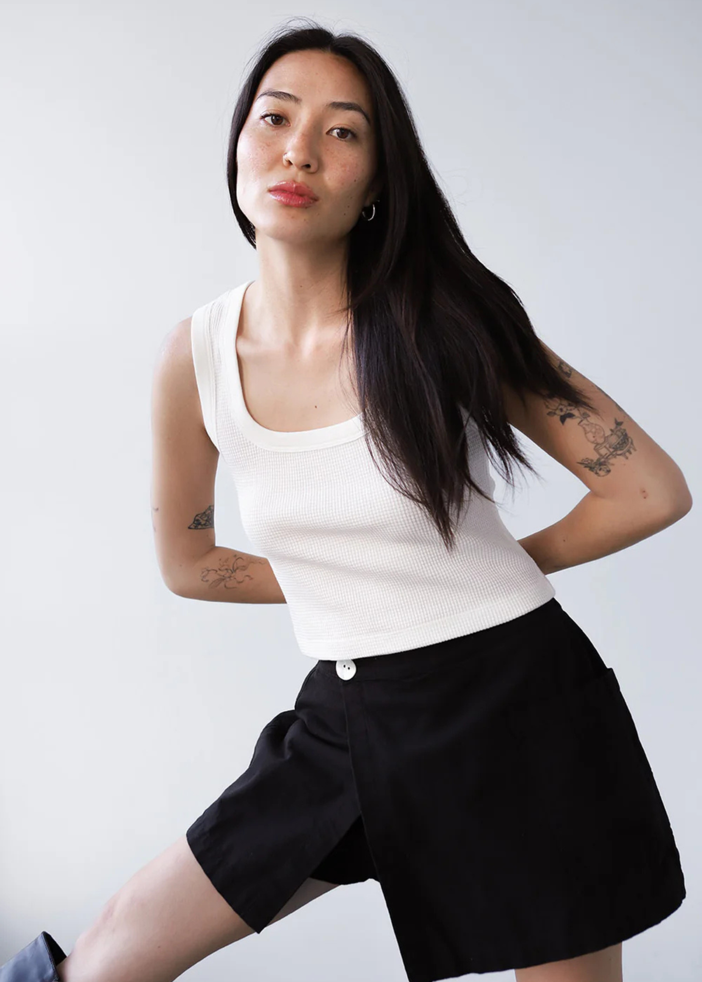 Waffle square crop tank, bone