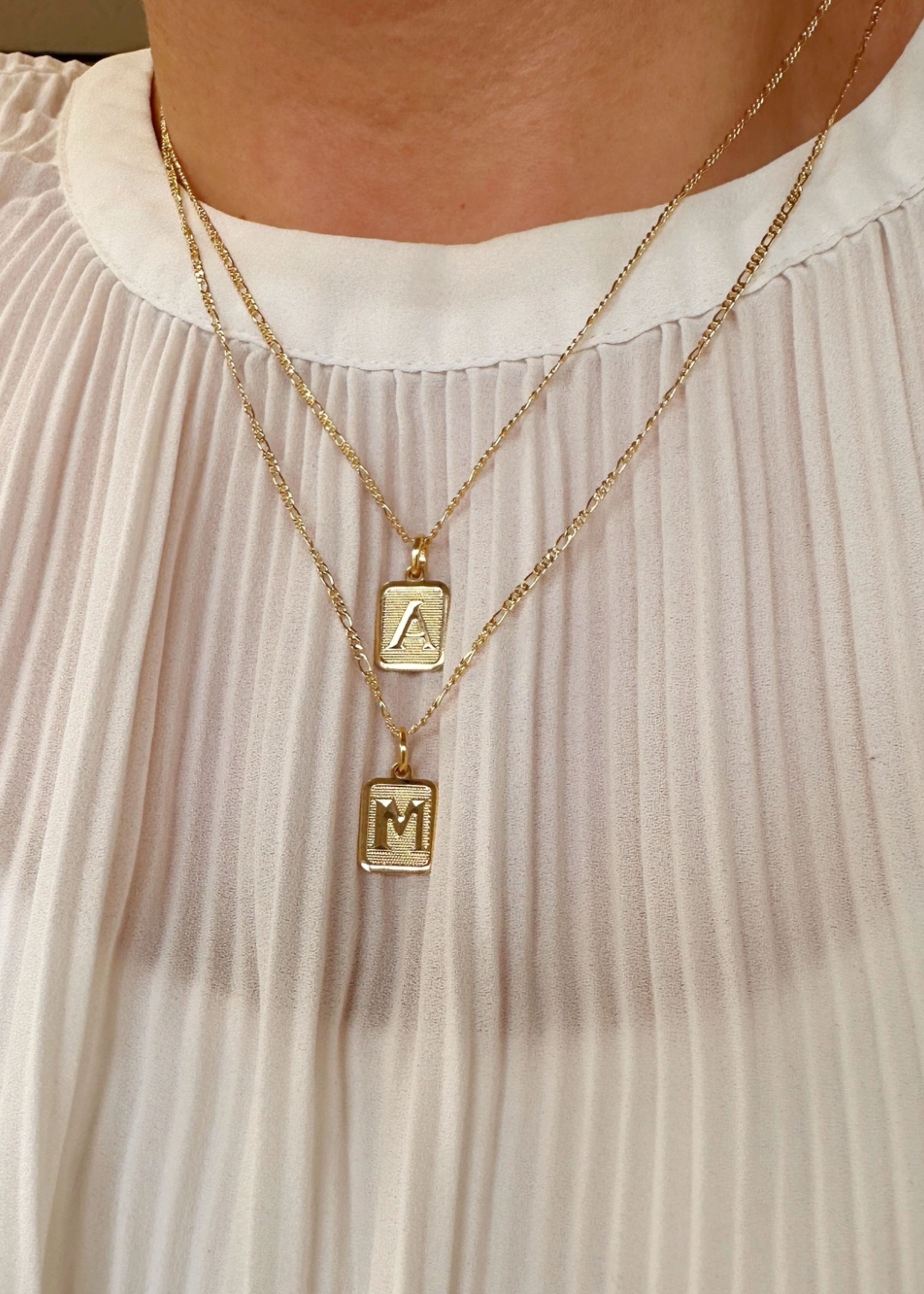 Textured initial plate pendant