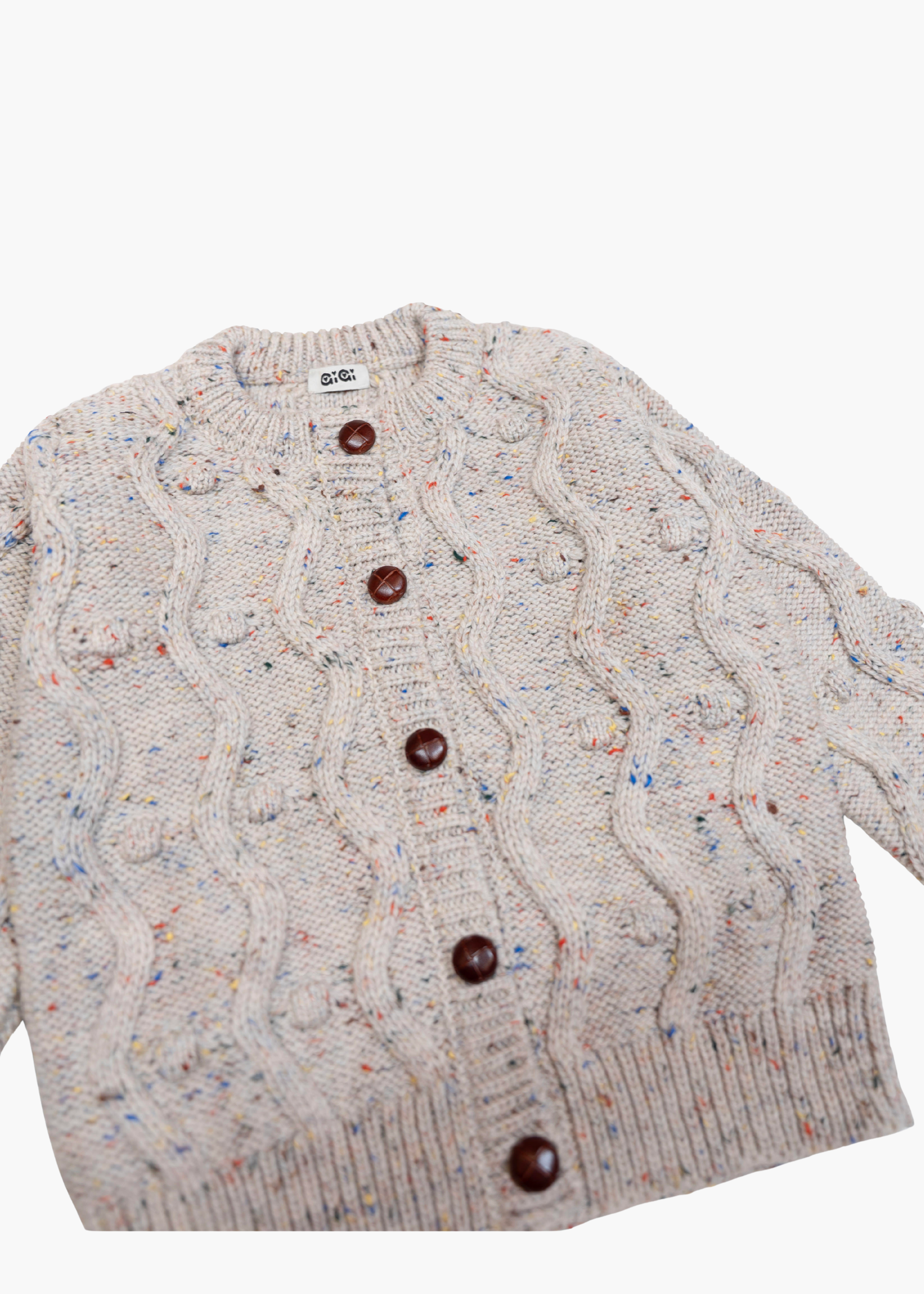 Kids bubble cardigan, natural speckle