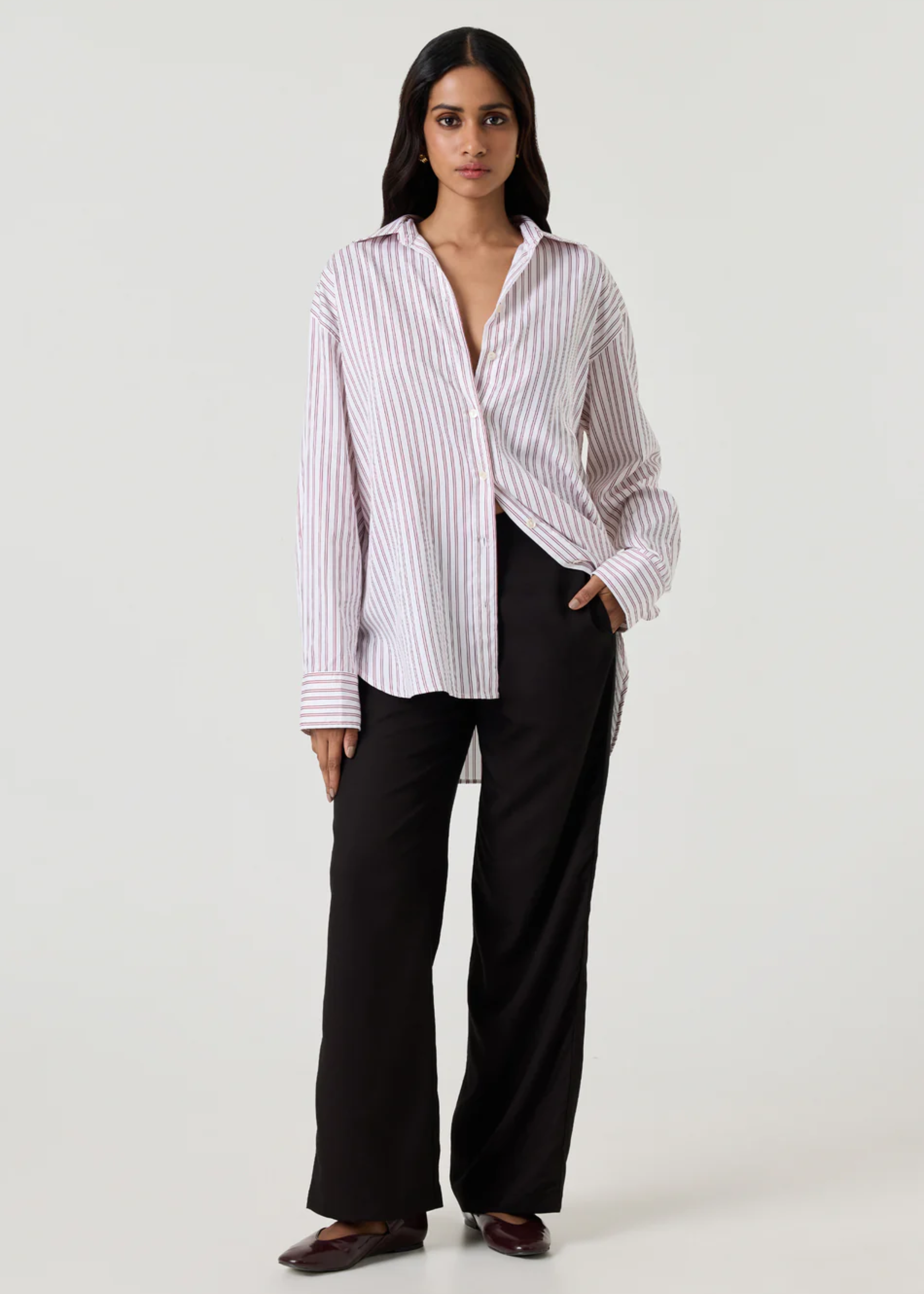 Ravenna shirt, burgundy stripe