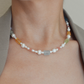 Raw stone pearl necklace