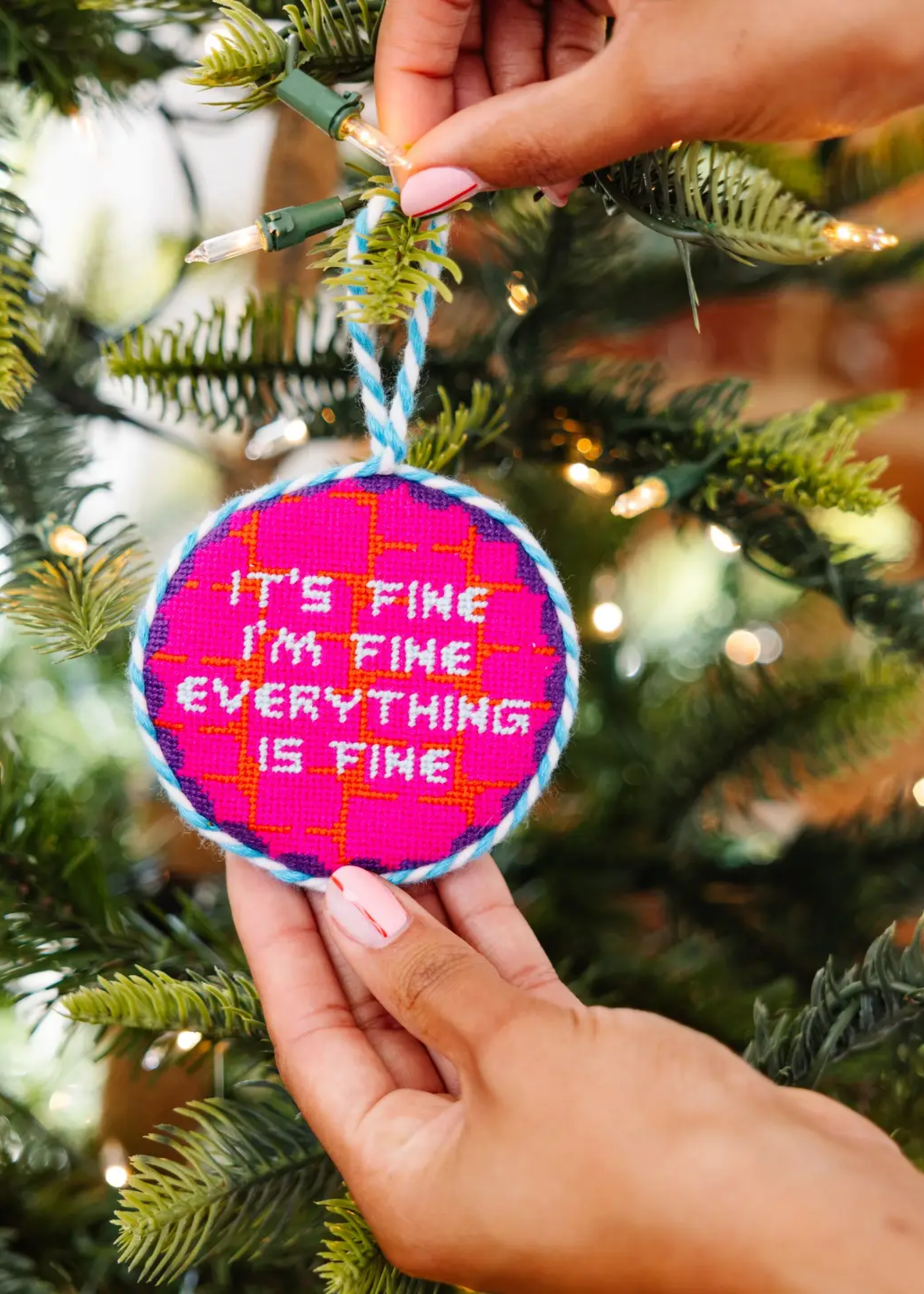 Needlepoint ornament, everything's fine