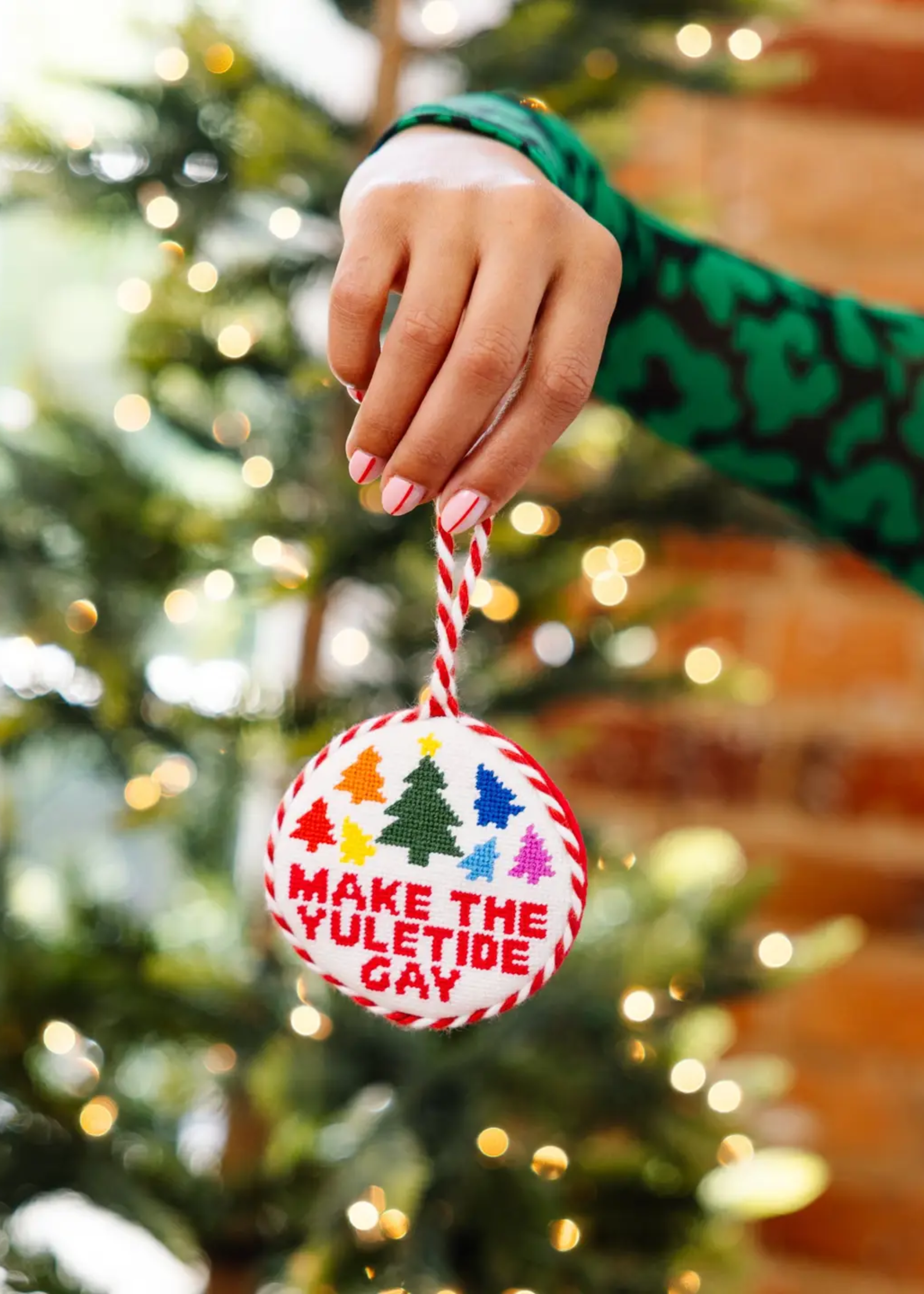 Needlepoint ornament, yuletide gay
