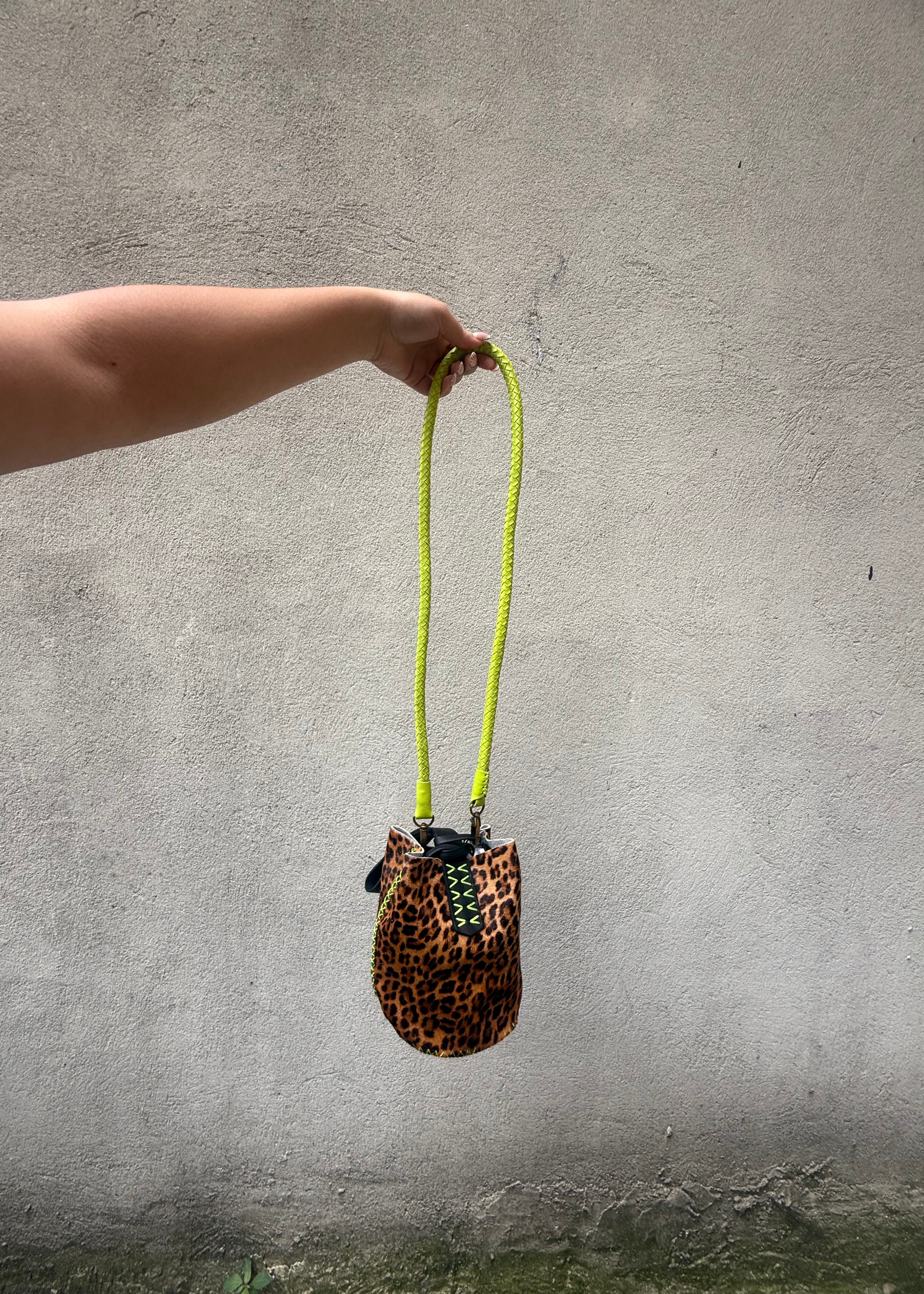 Hand-braided leather strap, lime green