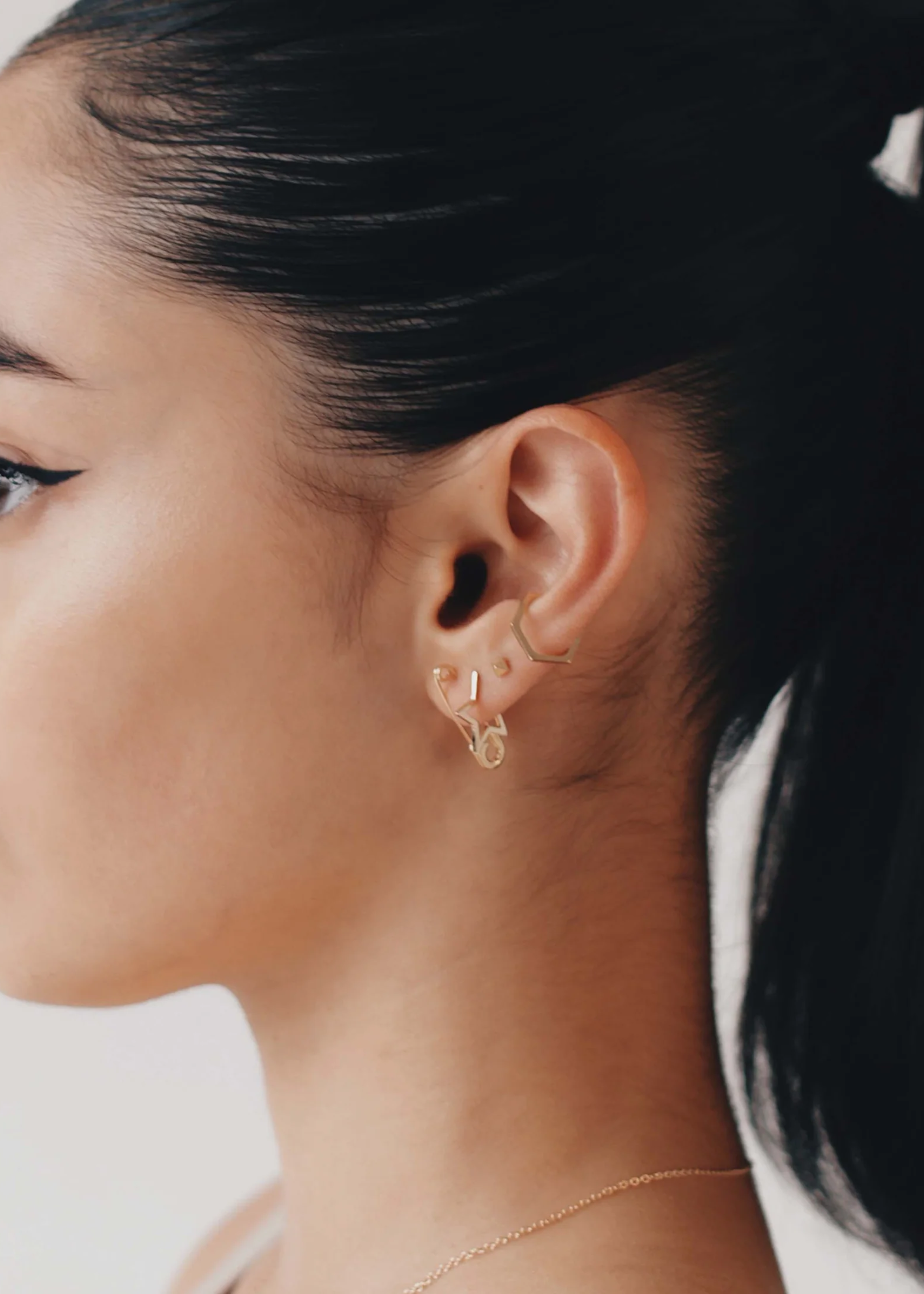 Safety pin earring (original), 14K yellow gold