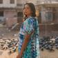 Lara dress, blue and green geo