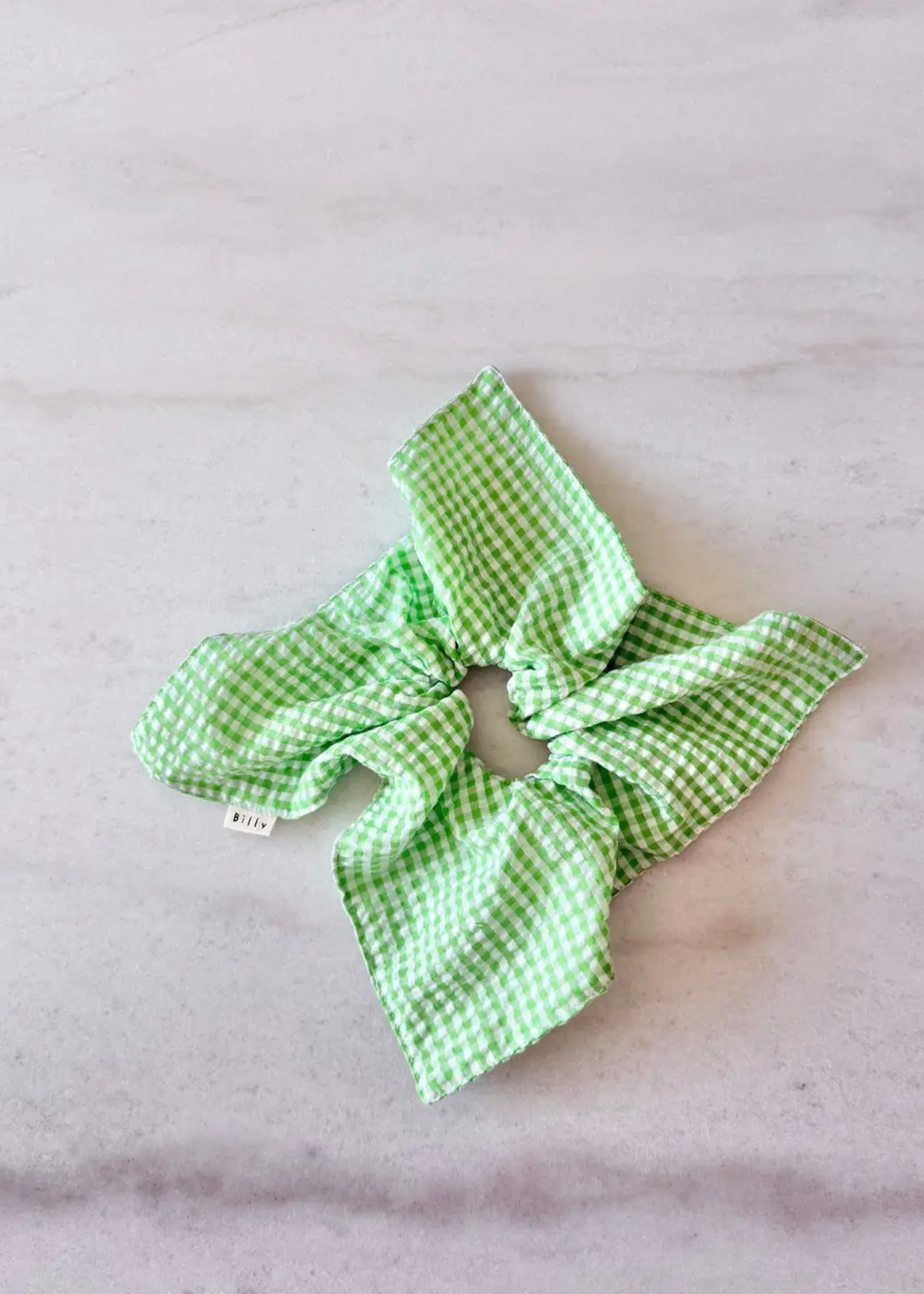 Mini gingham diamond scrunchy, green
