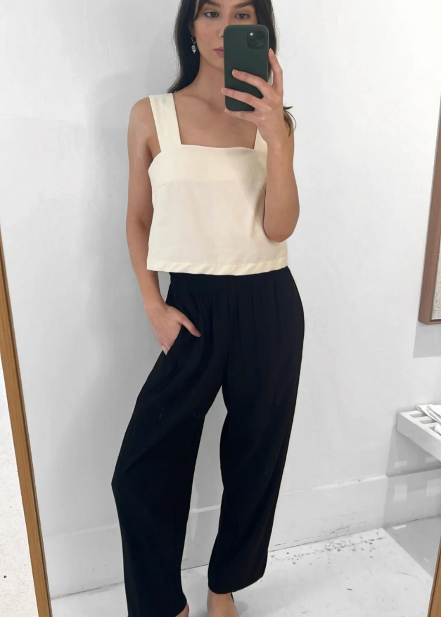 Elastic barrel pants, black