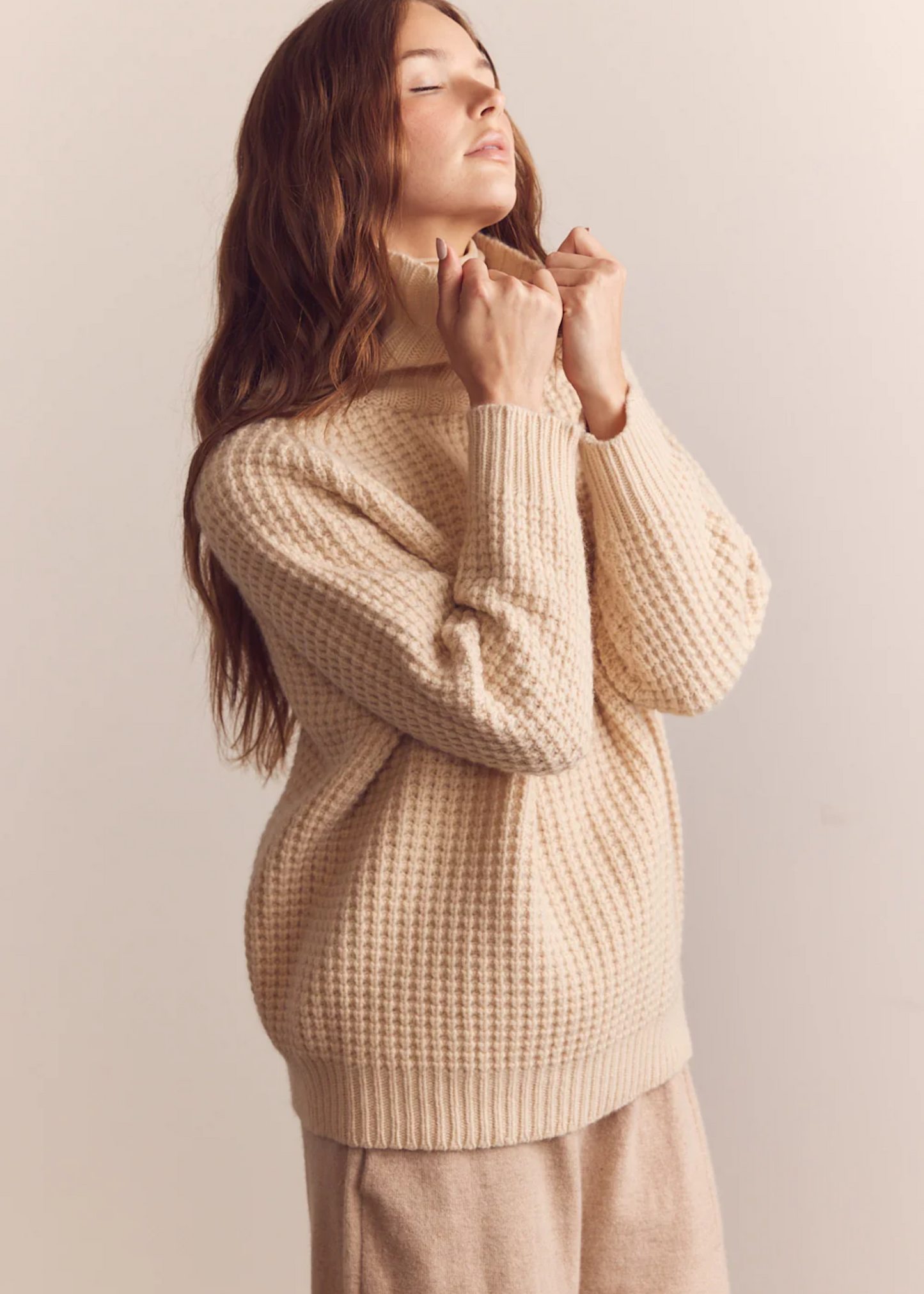 Wool turtleneck waffle sweater