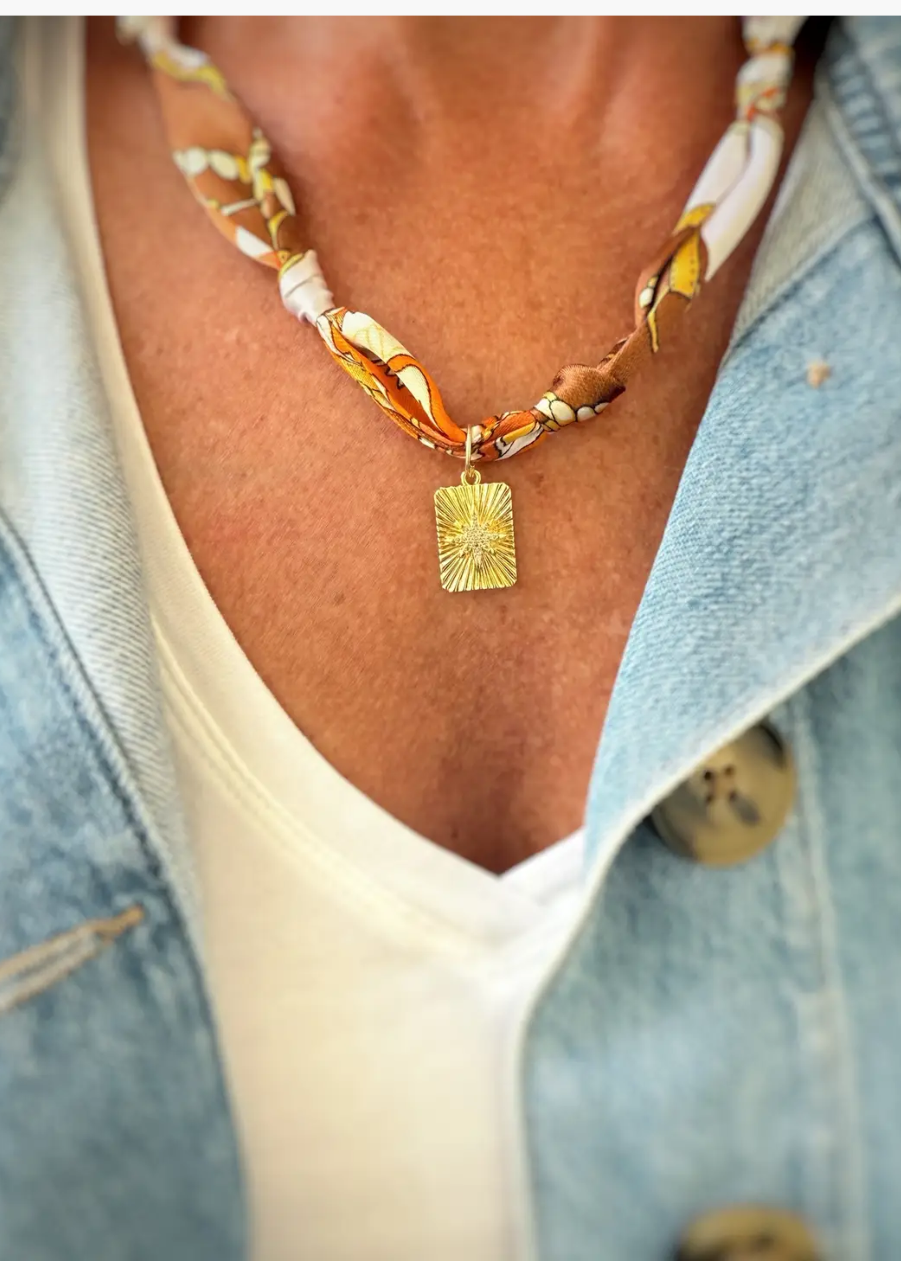 Verona Knotted Scarf Starburst Charm Necklace Gold Filled