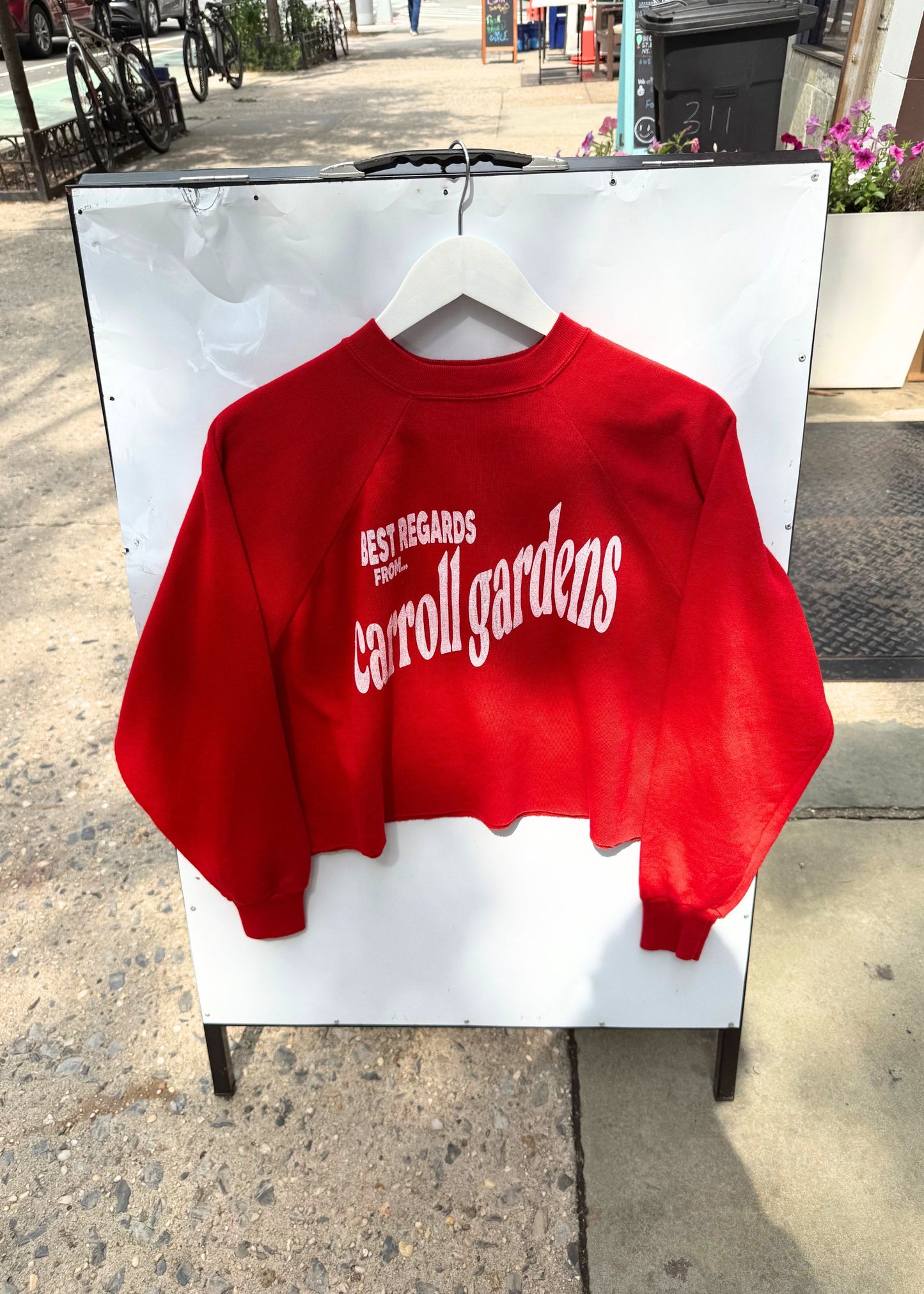 Neighborhood postcard upcycled sweatshirt, Carroll Gardens